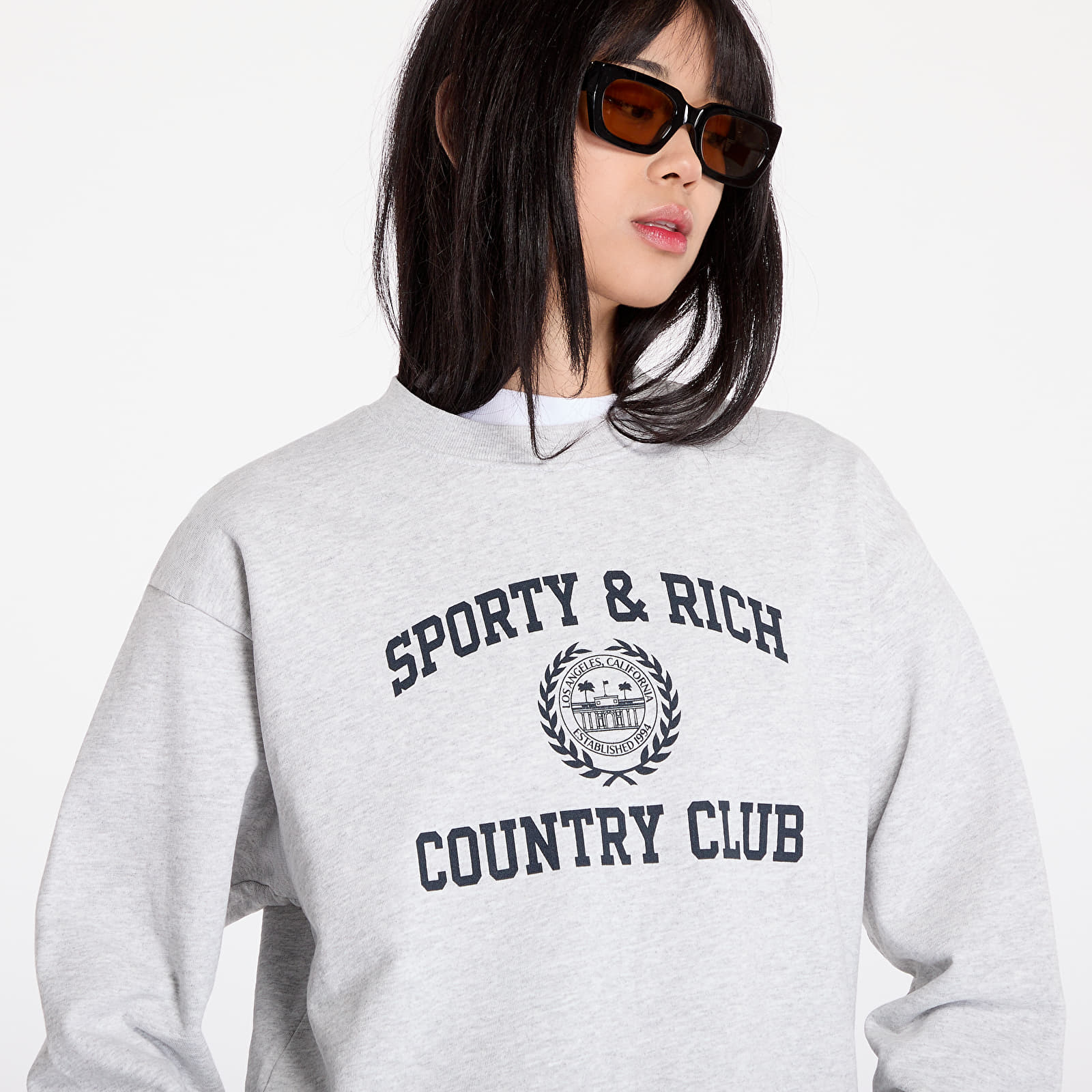 Hanorace Sporty & Rich Varsity Crest Crewneck UNISEX Heather Gray/ Navy