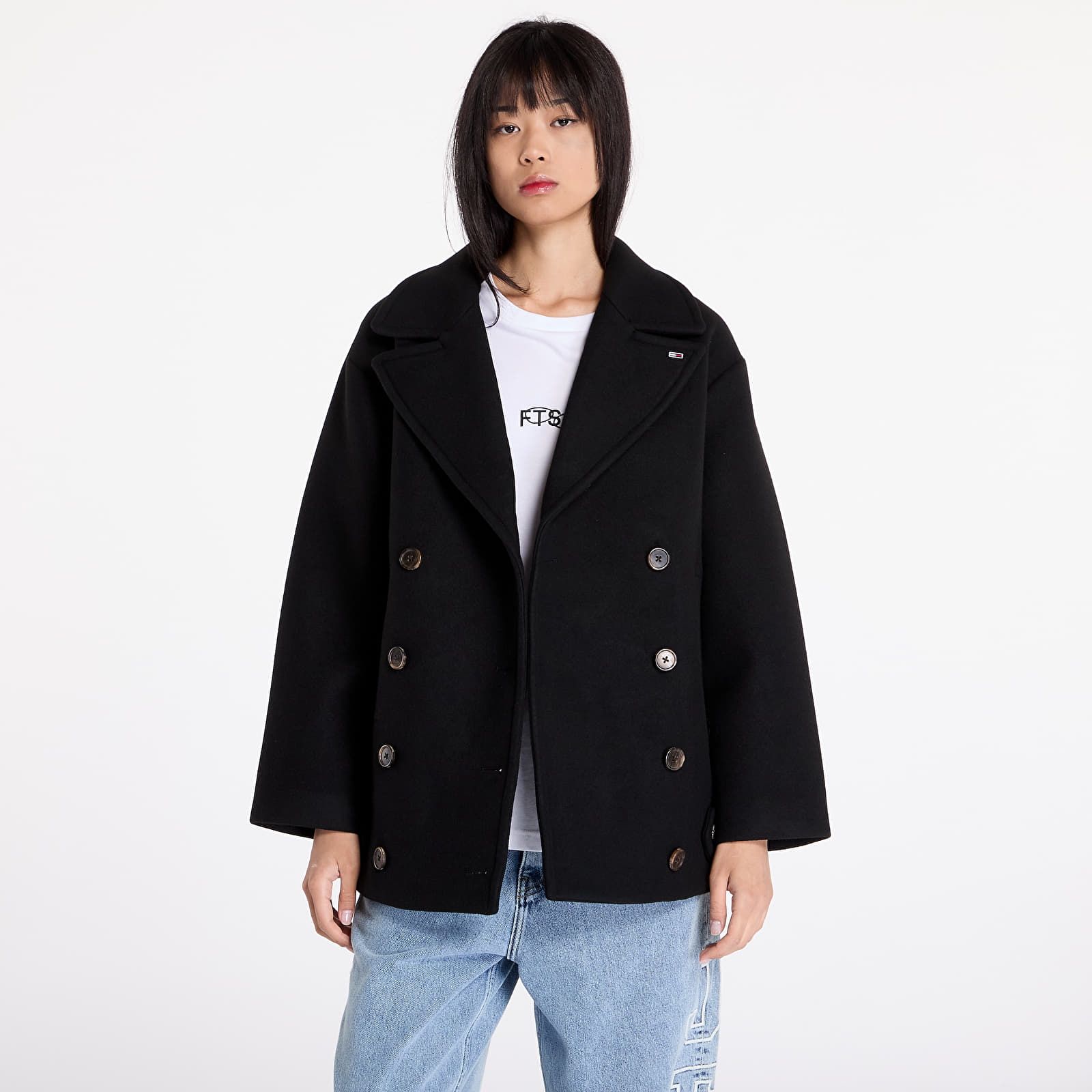 Kabáty Tommy Jeans Wool Peacoat Black