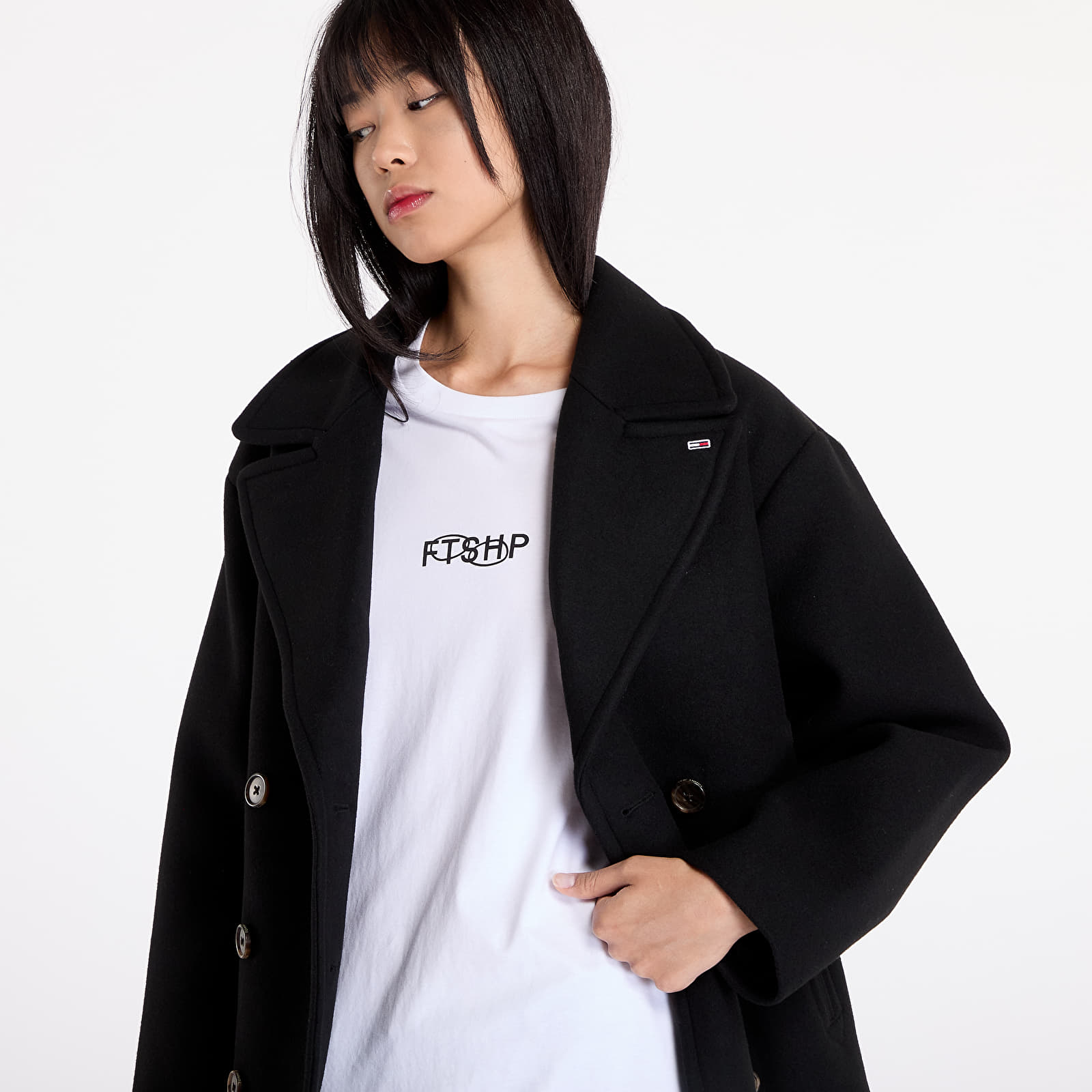 Kabáty Tommy Jeans Wool Peacoat Black