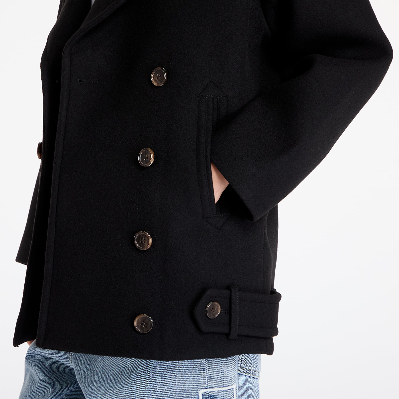 Kabáty Tommy Jeans Wool Peacoat Black