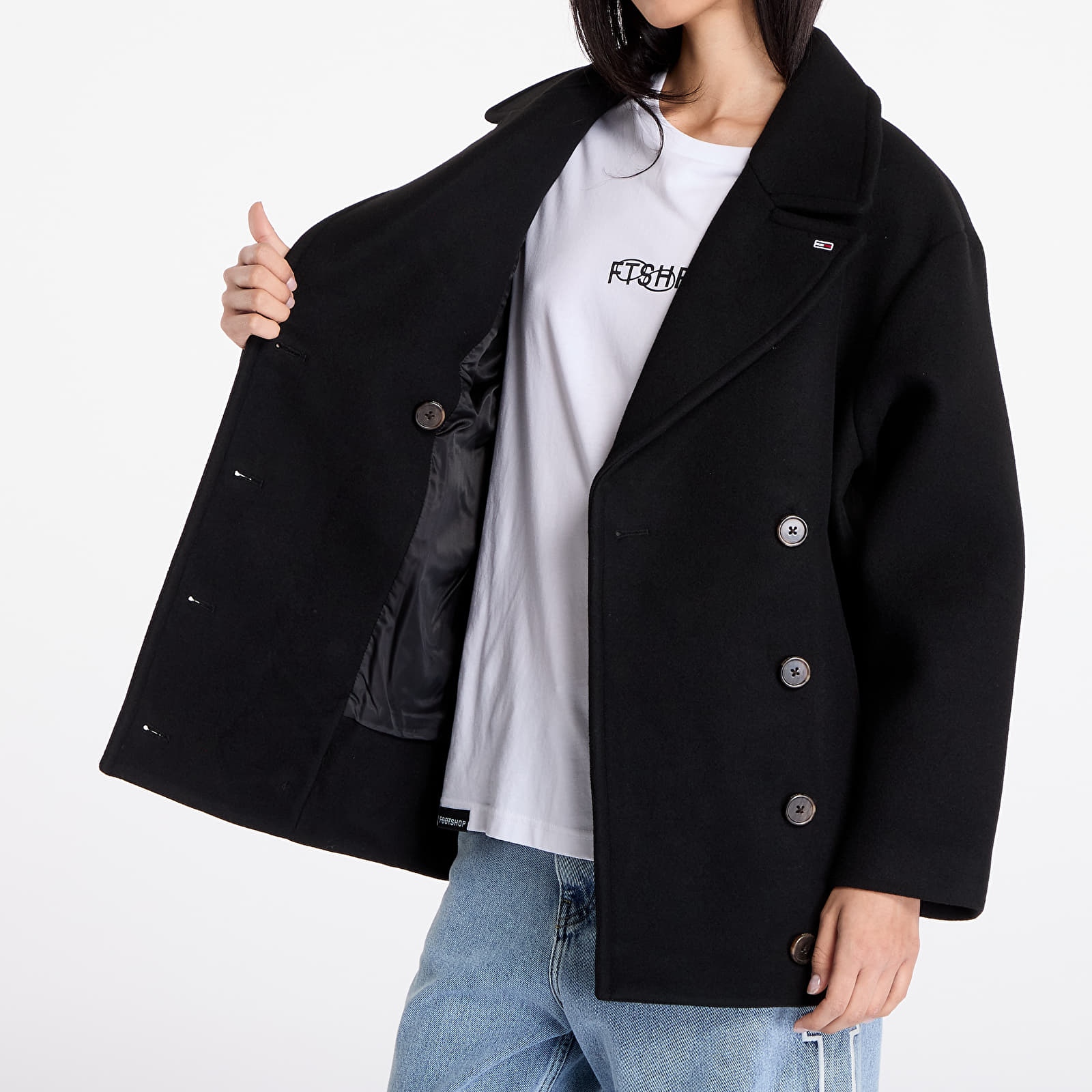 Kabáty Tommy Jeans Wool Peacoat Black