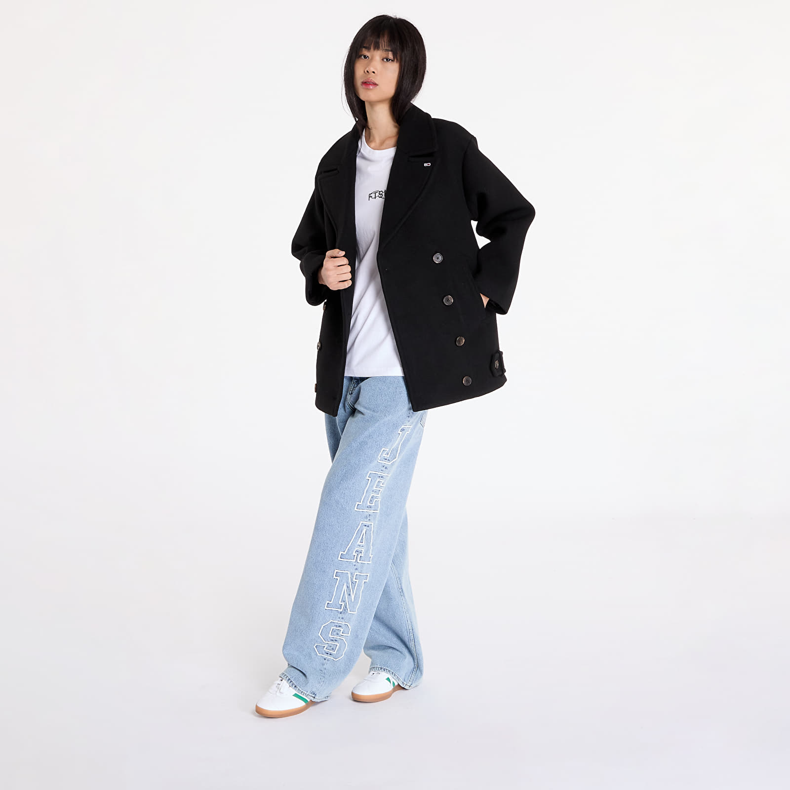Kabáty Tommy Jeans Wool Peacoat Black