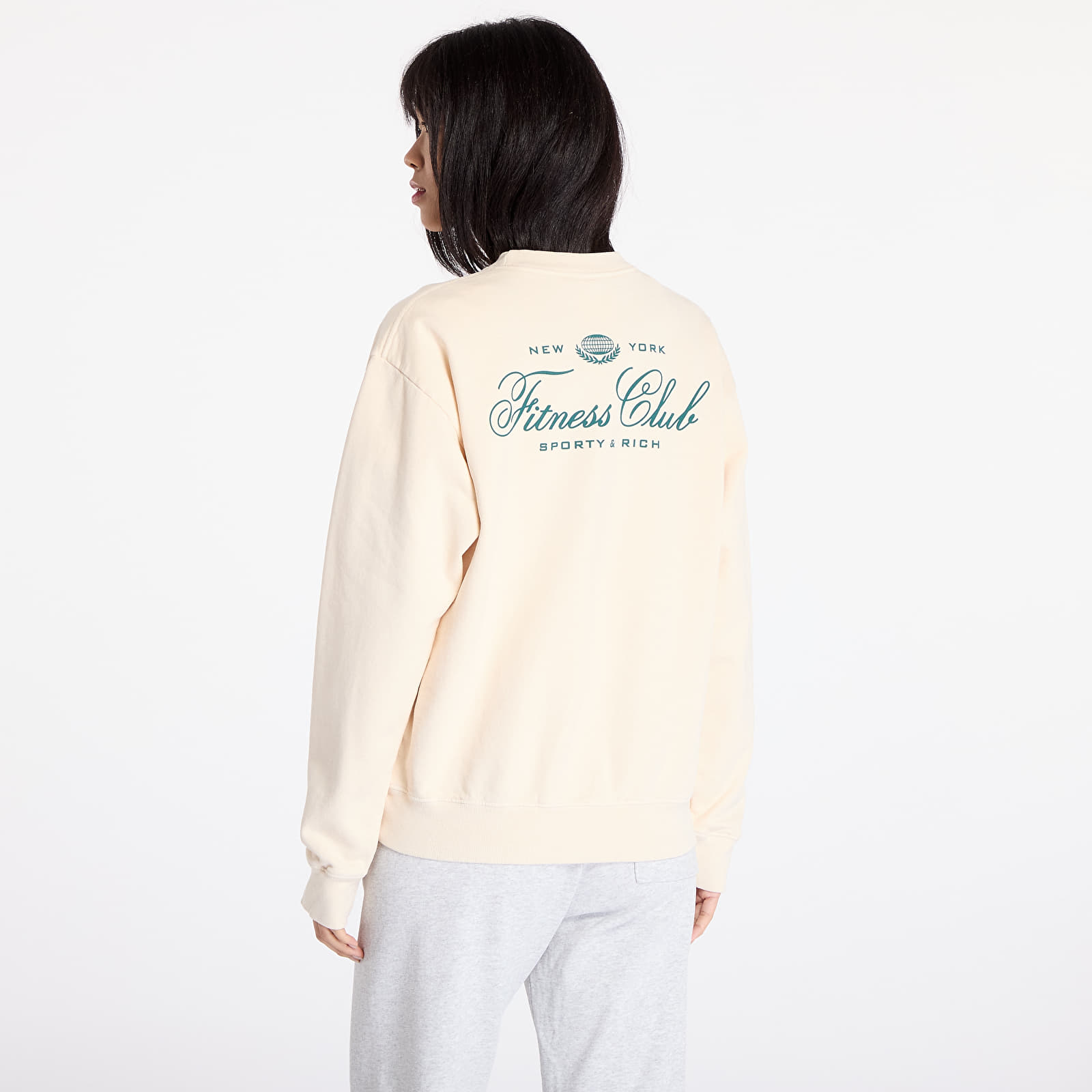 Kapucnis pulóverek és pulcsik Sporty & Rich Fitness World Crewneck UNISEX Cream/ Alpine