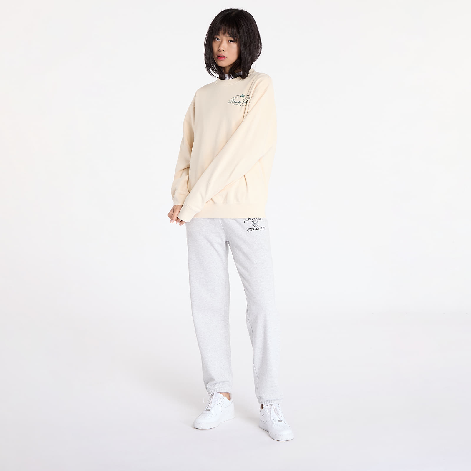 Kapucnis pulóverek és pulcsik Sporty & Rich Fitness World Crewneck UNISEX Cream/ Alpine
