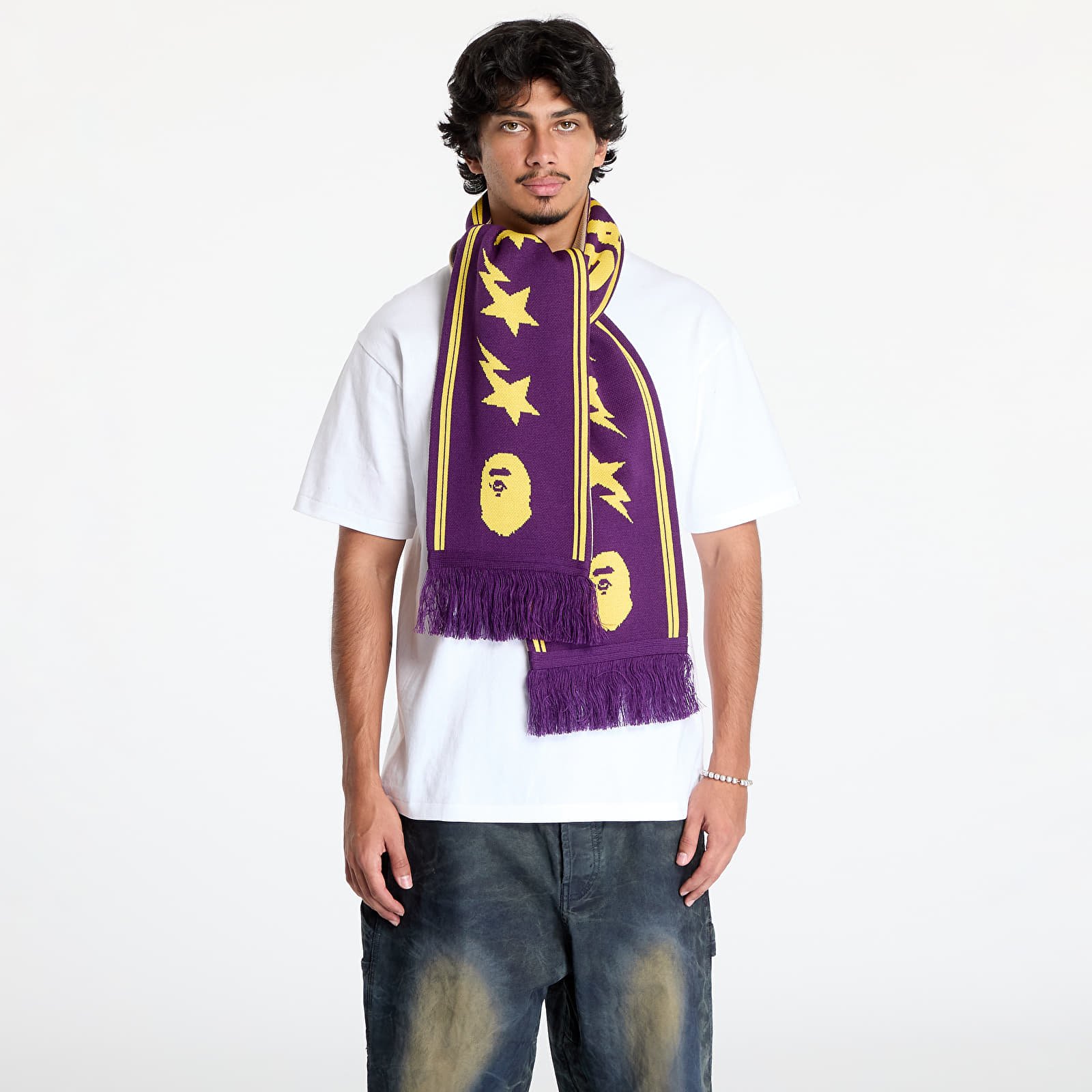 Schals A BATHING APE Jacquard Bape Logo Long Scarf M Purple