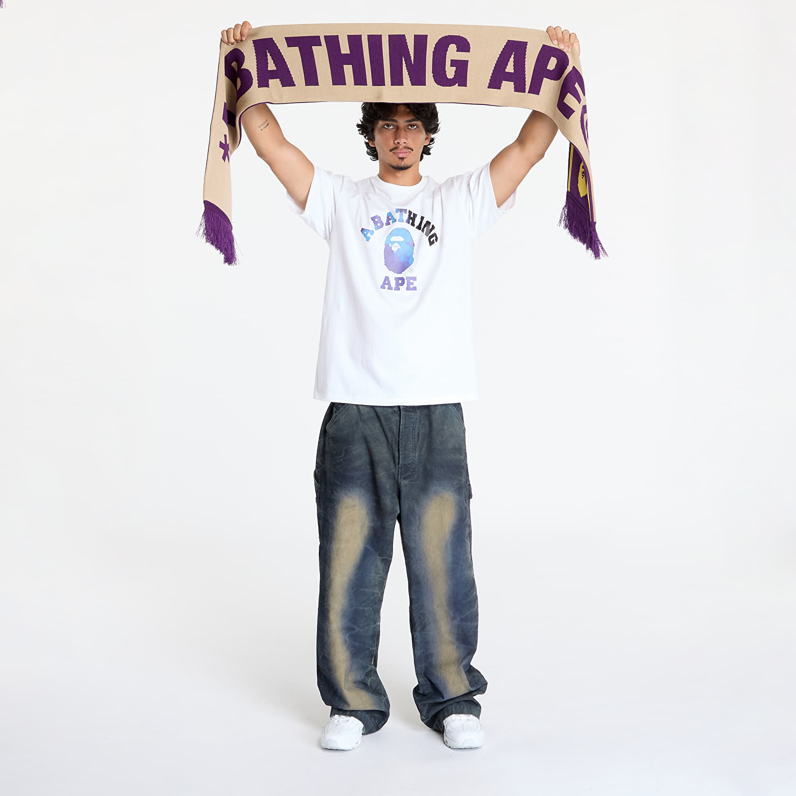 Schals A BATHING APE Jacquard Bape Logo Long Scarf M Purple