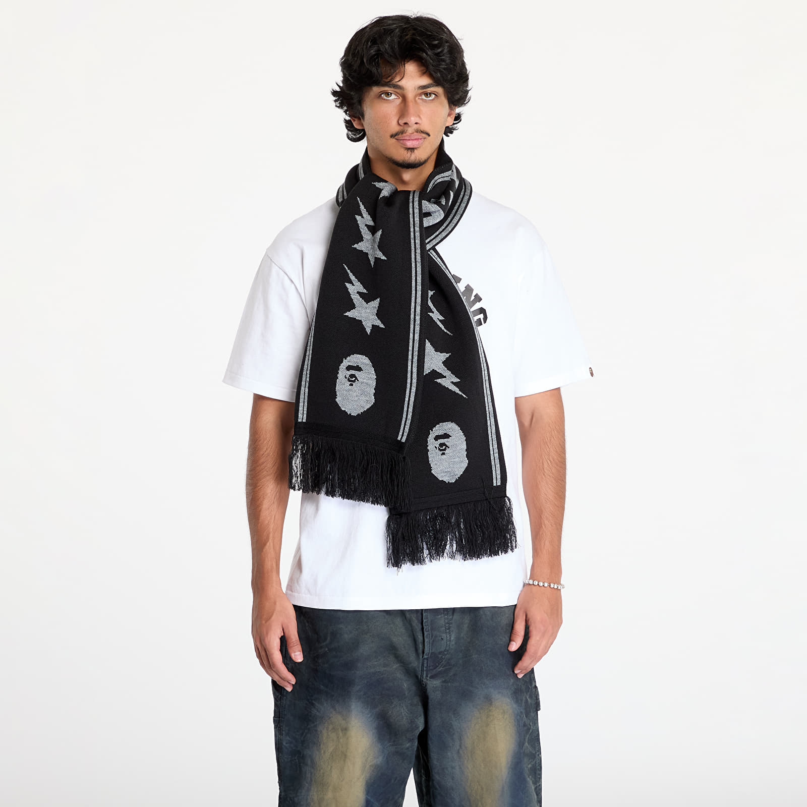 Schals A BATHING APE Jacquard Bape Logo Long Scarf M Black