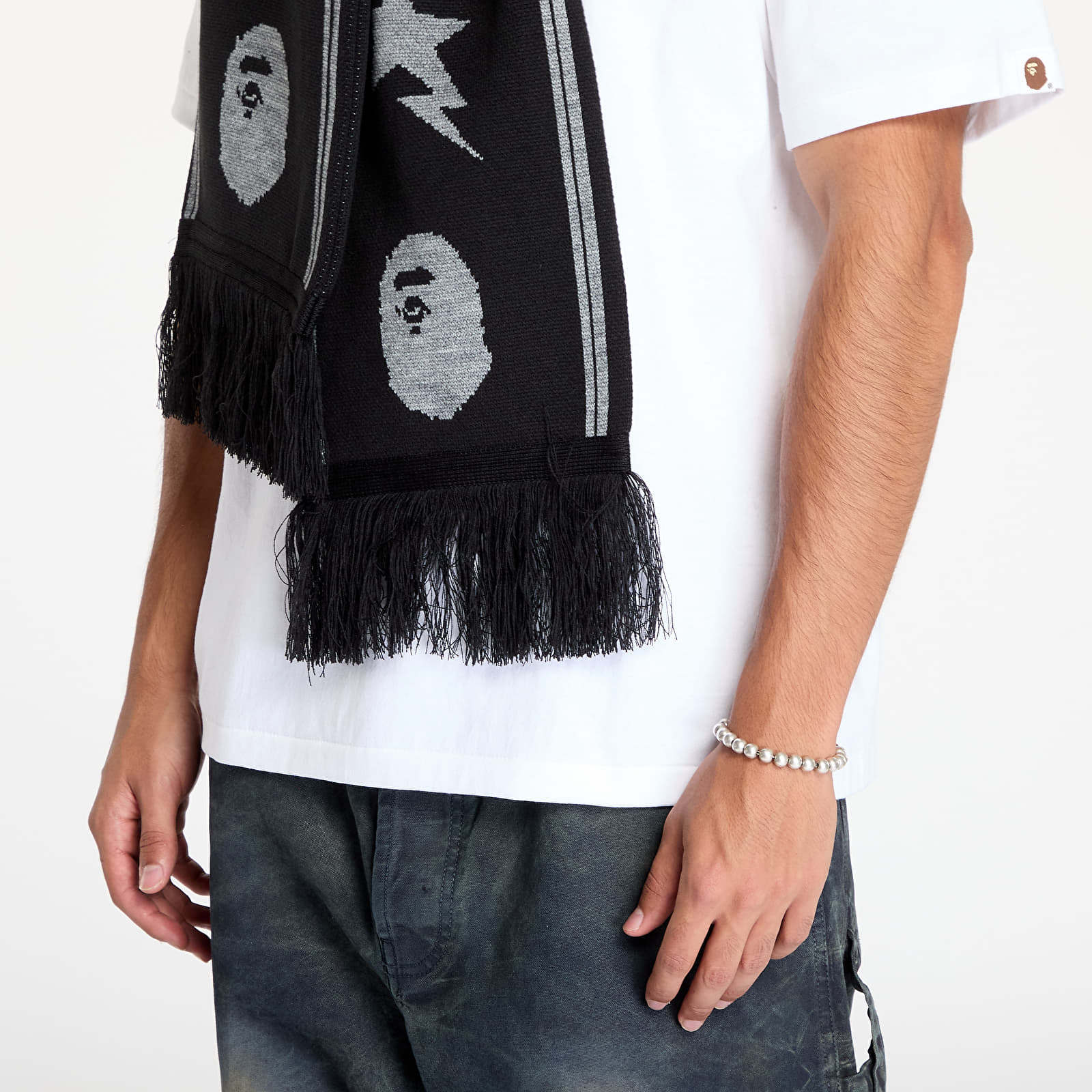 Schals A BATHING APE Jacquard Bape Logo Long Scarf M Black