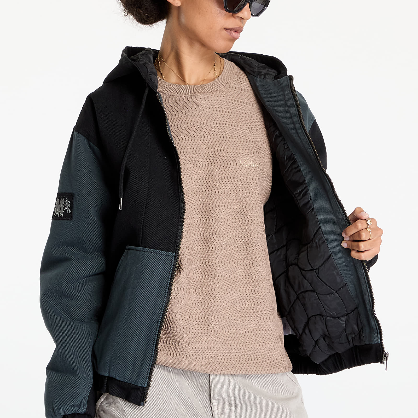 Kurtki DIME Panel Denim Hooded Bomber UNISEX Charcoal
