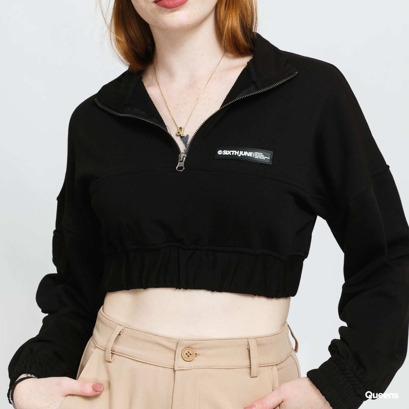 Hoodies für Frauen Sixth June Zip Up Crop Sweatshirt Black
