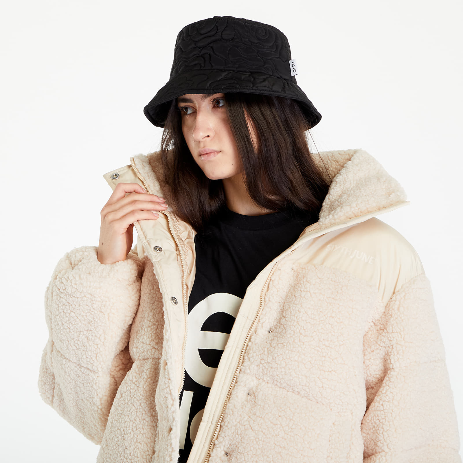 Naisten takit Sixth June Nylon & Borg Puffer Jacket Beig