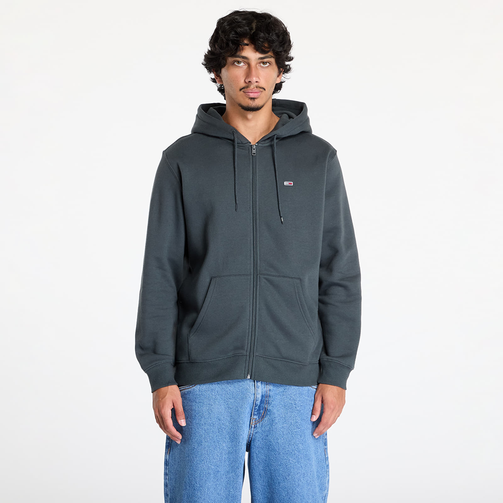 Men's hoodies Tommy Jeans Regular Flag Zip Through Hoodie New Charcoal