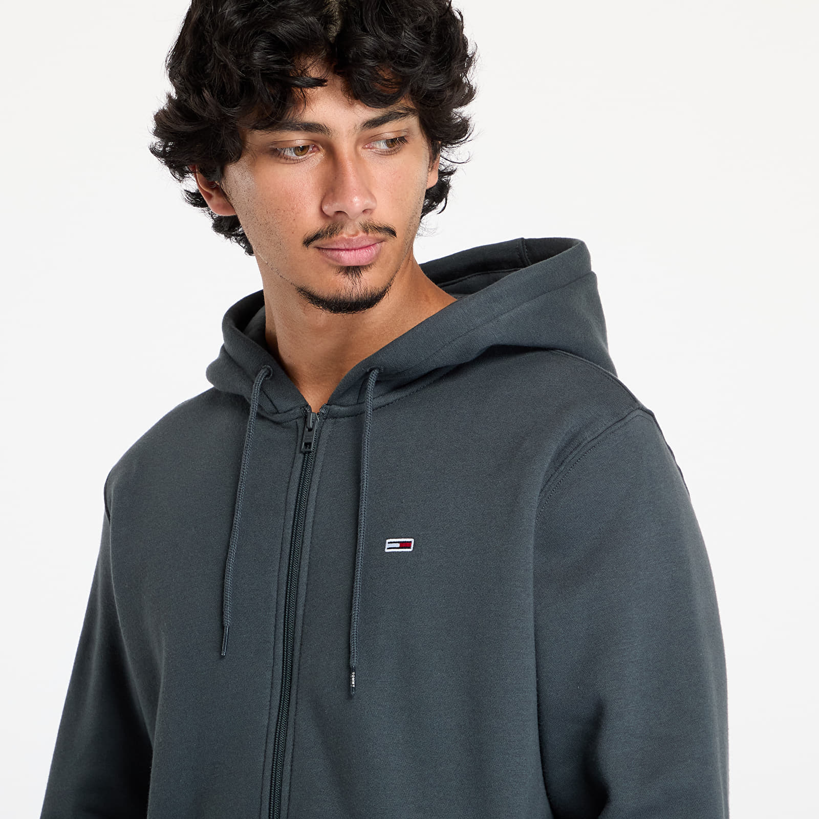 Men's hoodies Tommy Jeans Regular Flag Zip Through Hoodie New Charcoal