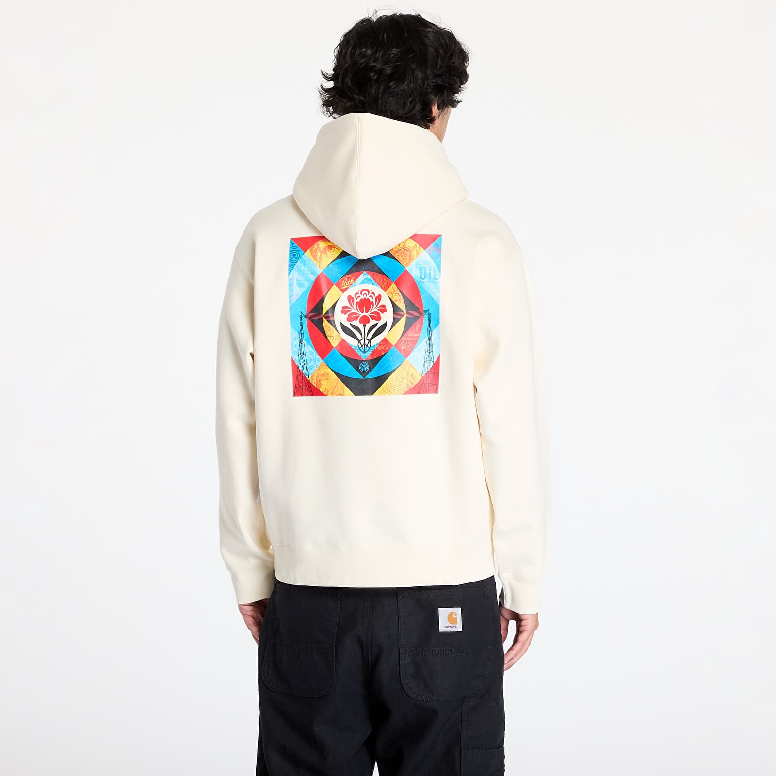 Casacos com capuz para homem OBEY Geometric Power Canvas Hoodie Unbleached
