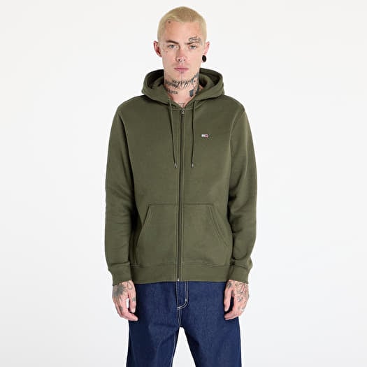 Tommy Jeans Regular Flag Zip Through Hoodie Fatique Green