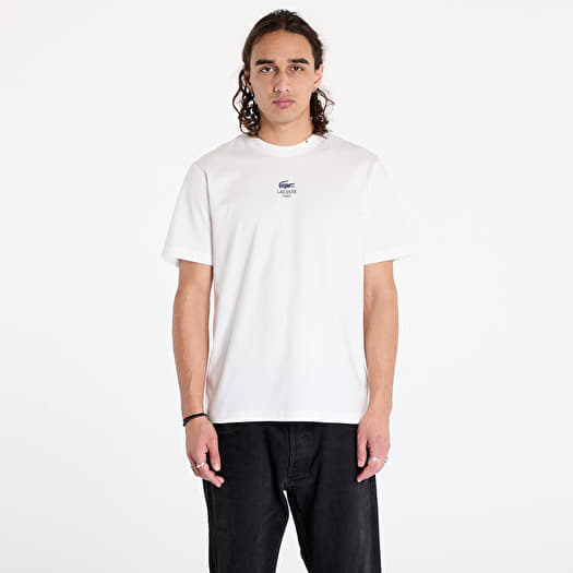 LACOSTE Signature Print Cotton T-shirt Flour