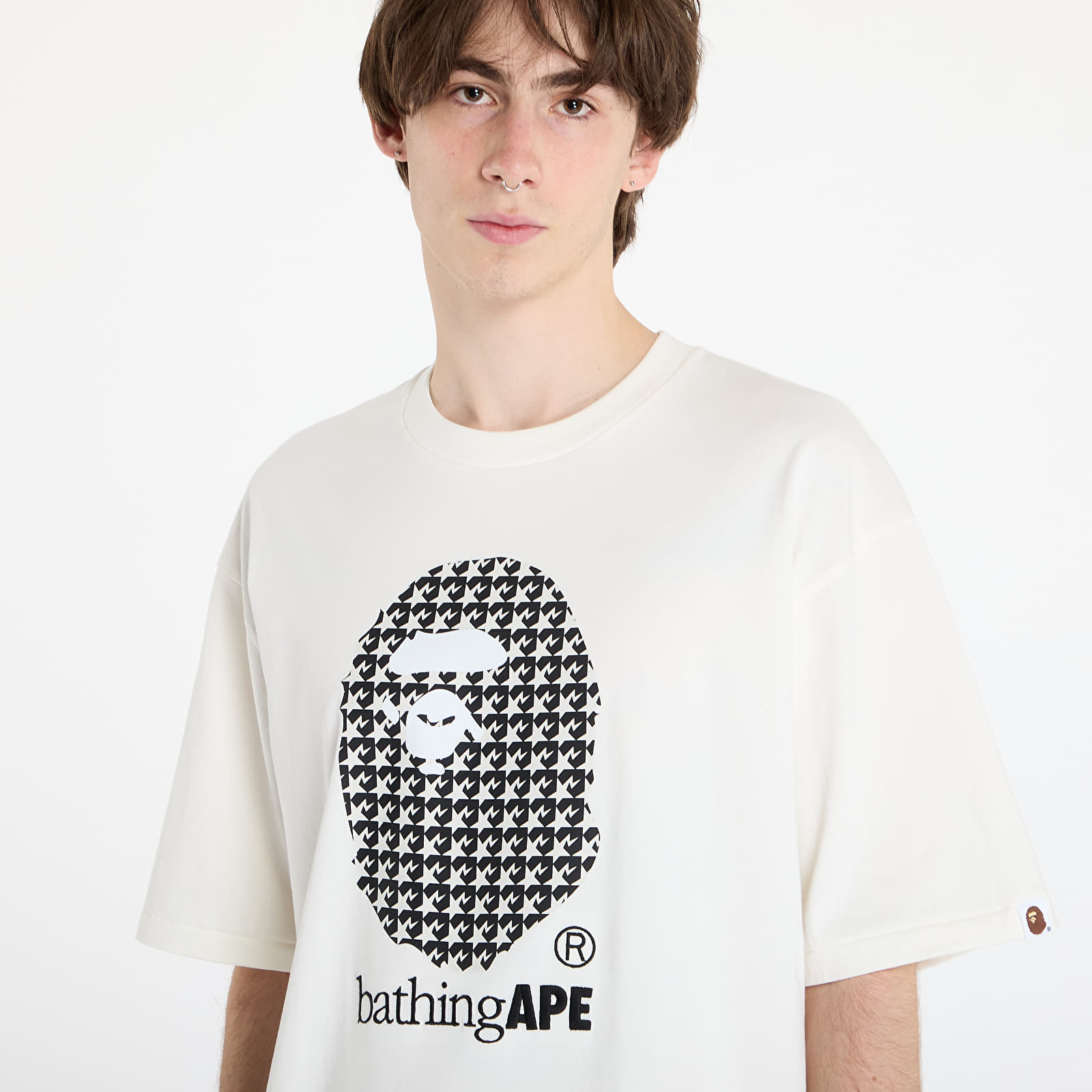 Pánske tričká A BATHING APE Sta Houndstooth By Bathing Ape Relaxed Fit Tee M Ivory