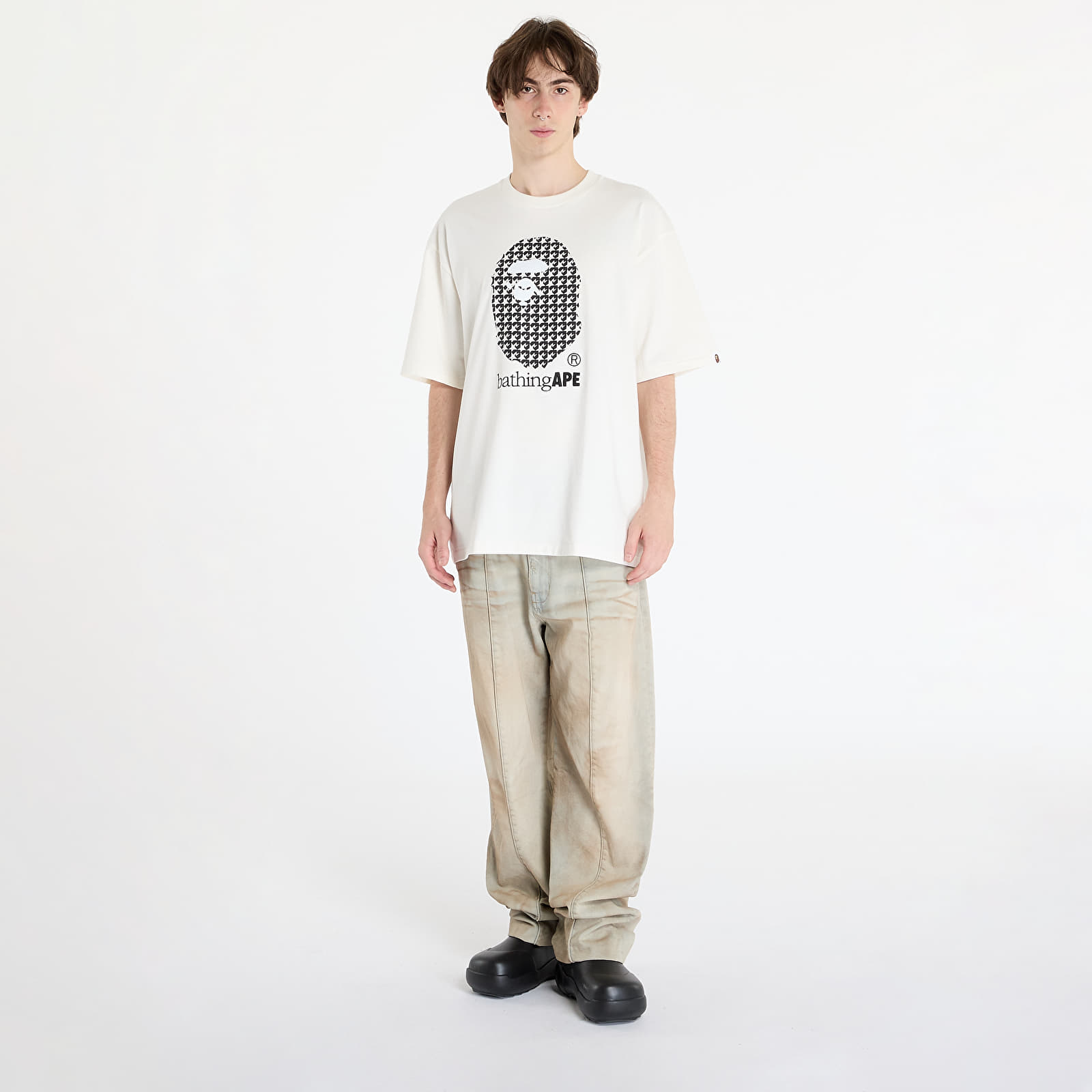 Pánske tričká A BATHING APE Sta Houndstooth By Bathing Ape Relaxed Fit Tee M Ivory