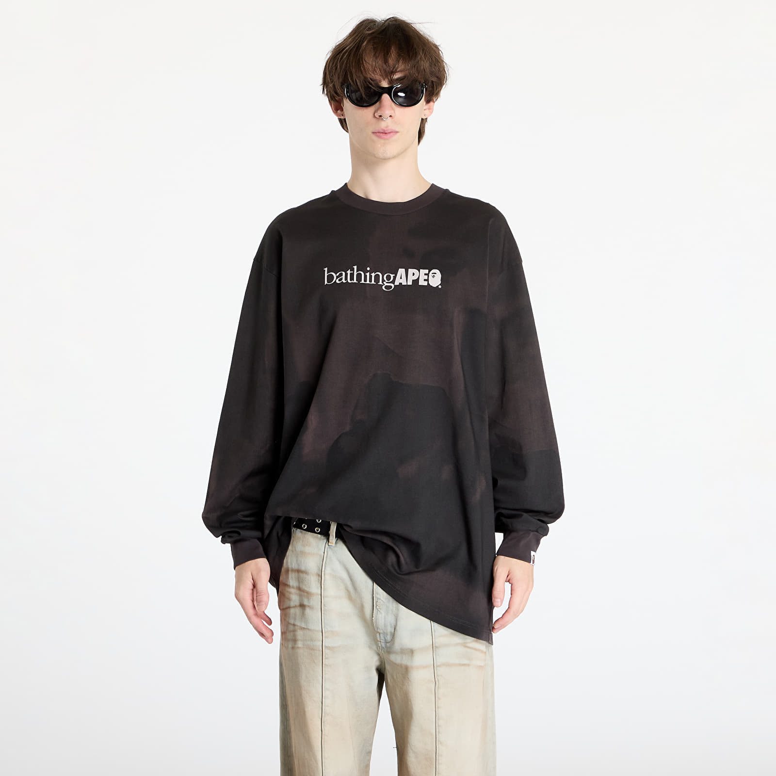 T-shirt A BATHING APE Overprint Logo Relaxed Fit Long Sleeve Tee Black XXL