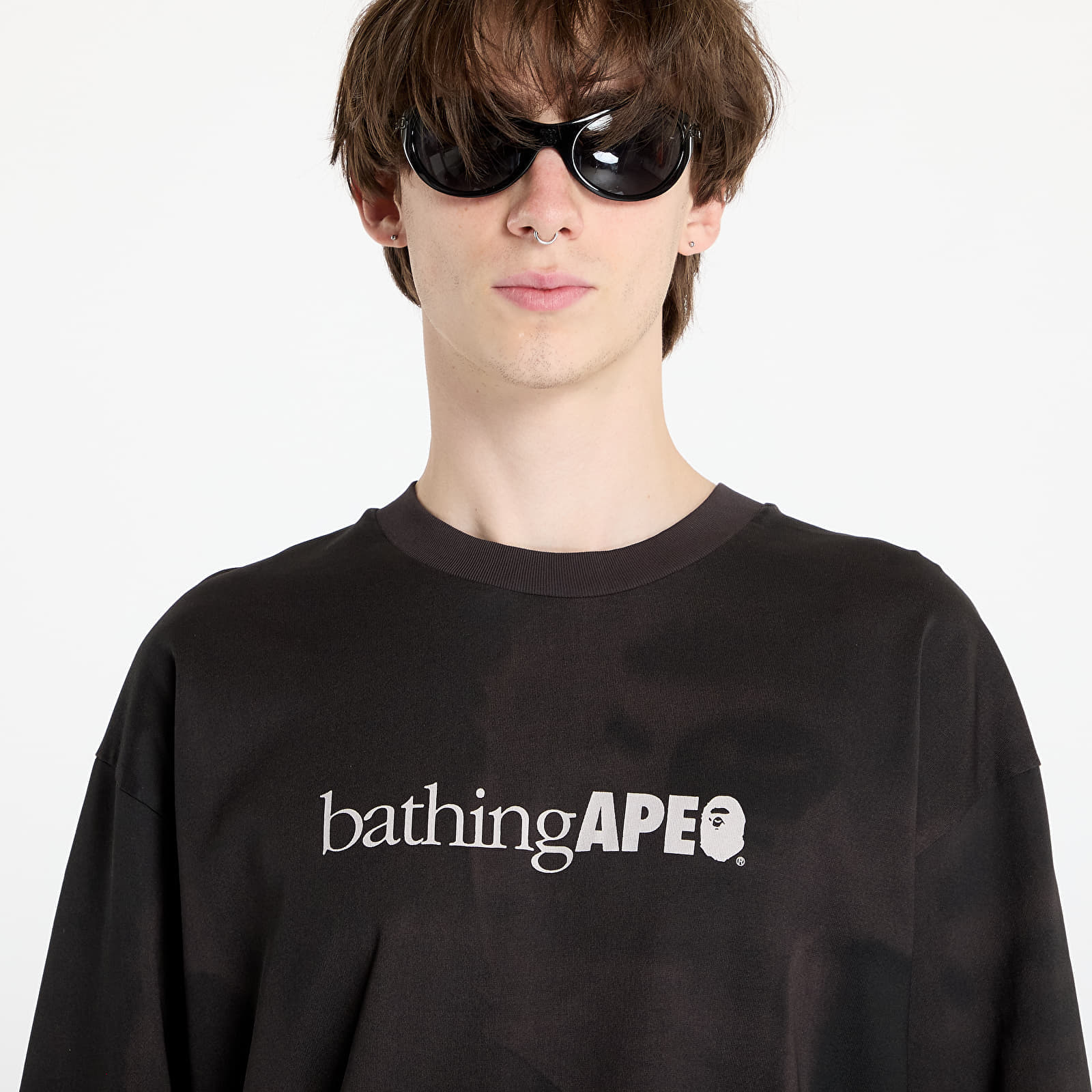 Tricou A BATHING APE Overprint Logo Relaxed Fit Long Sleeve Tee Black - 1 | YEO