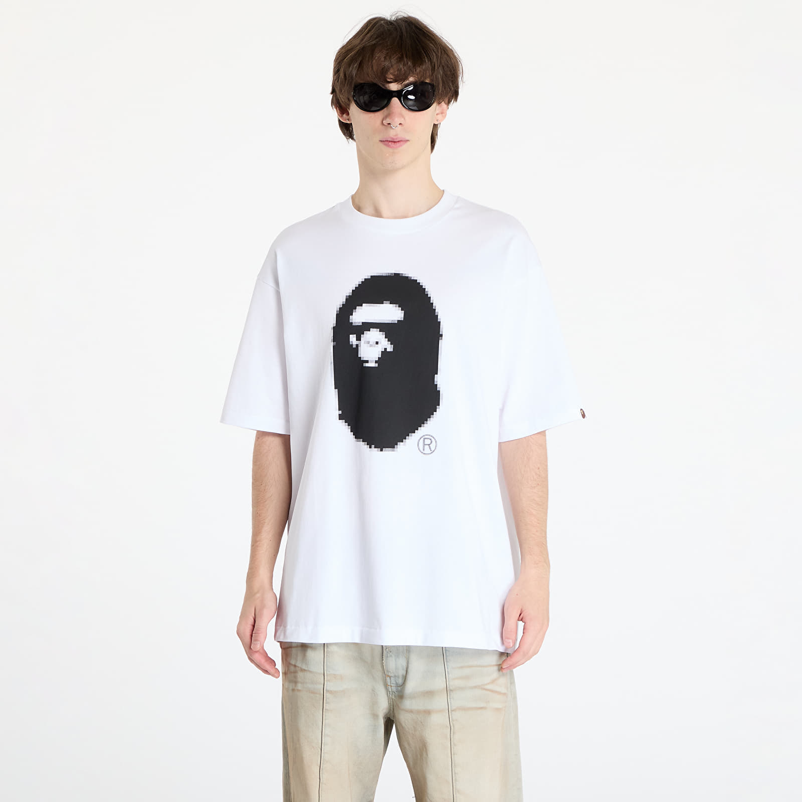 T-shirty męskie A BATHING APE Pixel Ape Head Relaxed Fit Tee White