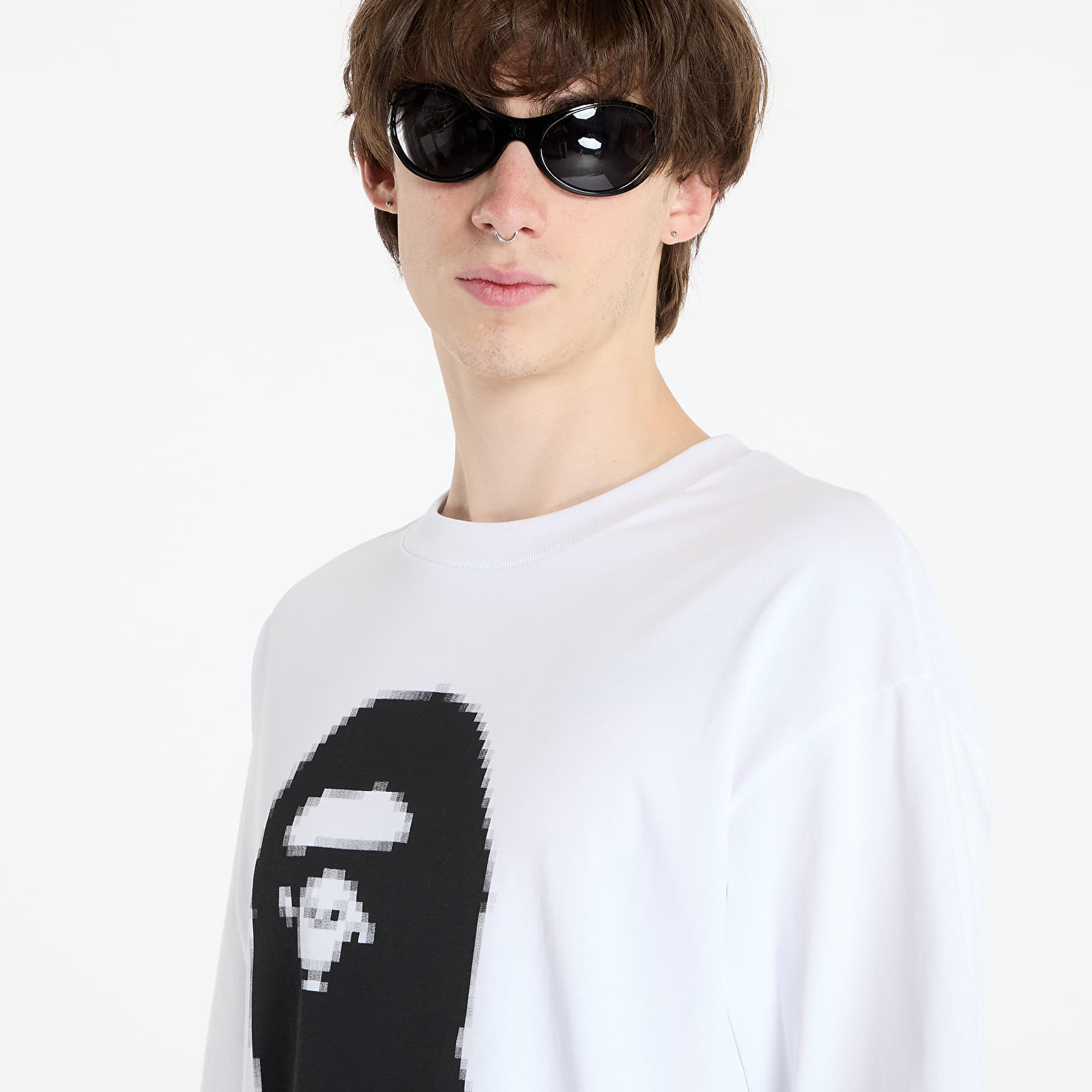 T-shirty męskie A BATHING APE Pixel Ape Head Relaxed Fit Tee White