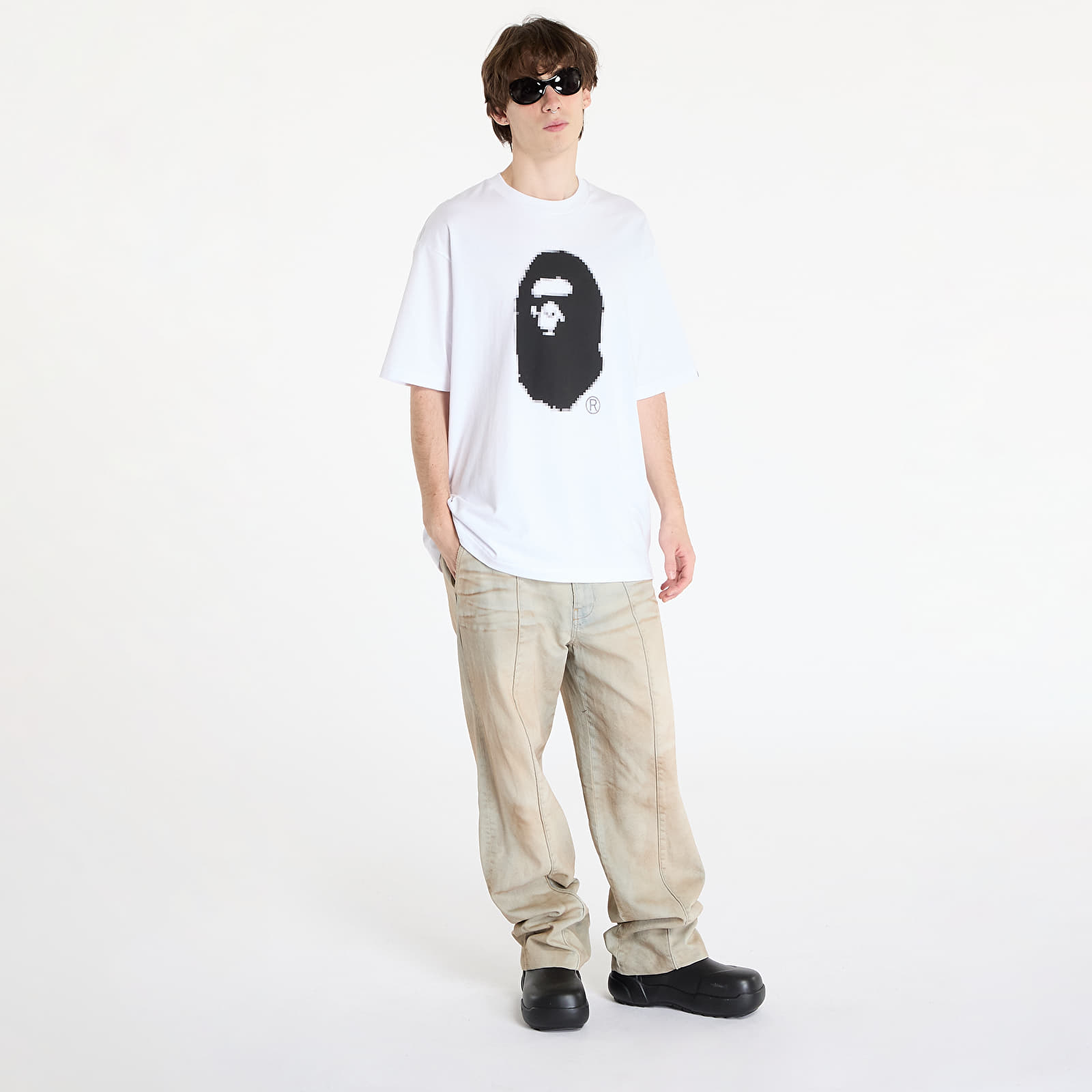 T-shirty męskie A BATHING APE Pixel Ape Head Relaxed Fit Tee White