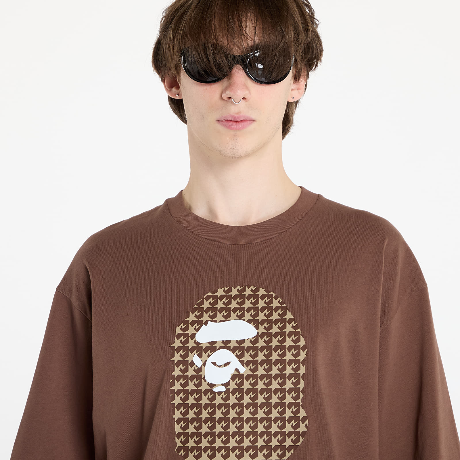 Men's T-shirts A BATHING APE Sta Houndstooth By Bathing Ape Relaxed Fit Tee M Brown
