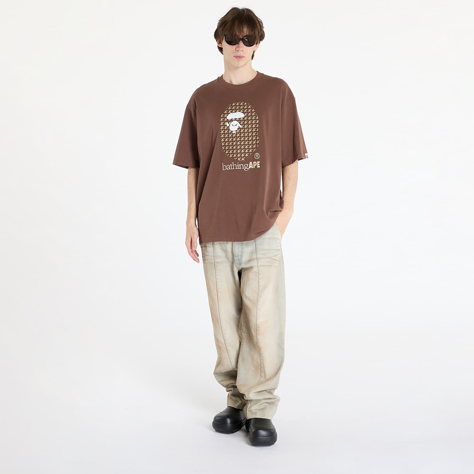 Men's T-shirts A BATHING APE Sta Houndstooth By Bathing Ape Relaxed Fit Tee M Brown