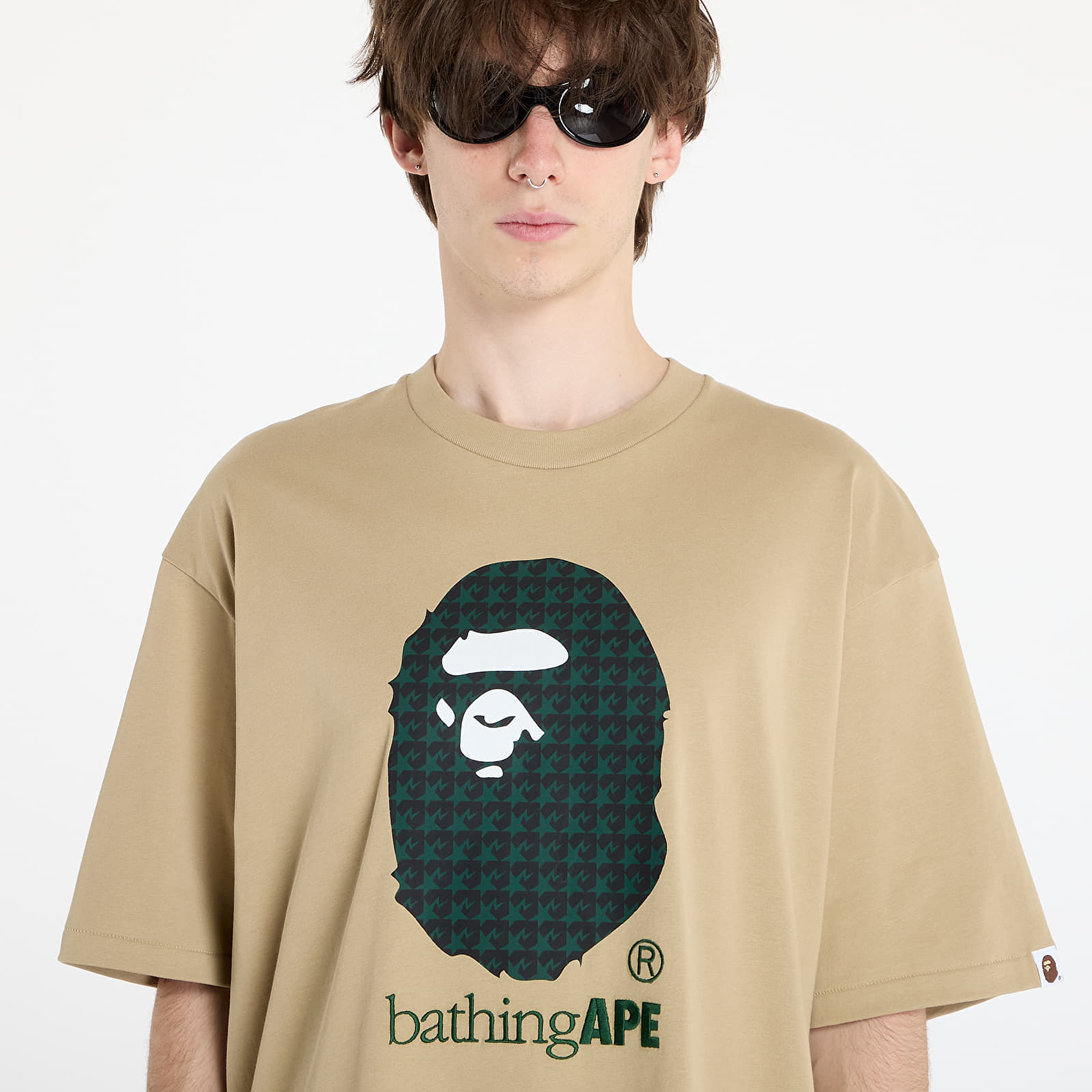 Tricou A BATHING APE Sta Houndstooth By Bathing Ape Relaxed Fit Tee M Beige - 1 | YEO