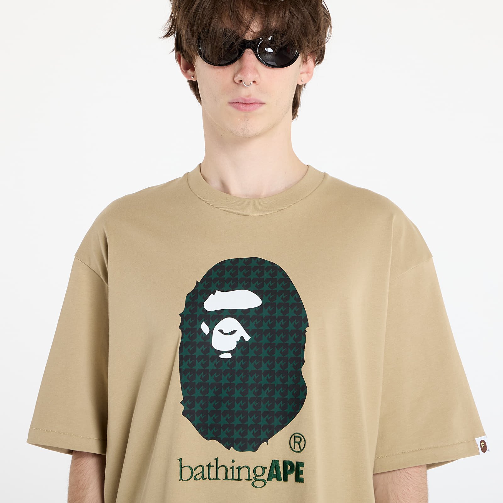 Camisetas de hombre A BATHING APE Sta Houndstooth By Bathing Ape Relaxed Fit Tee M Beige