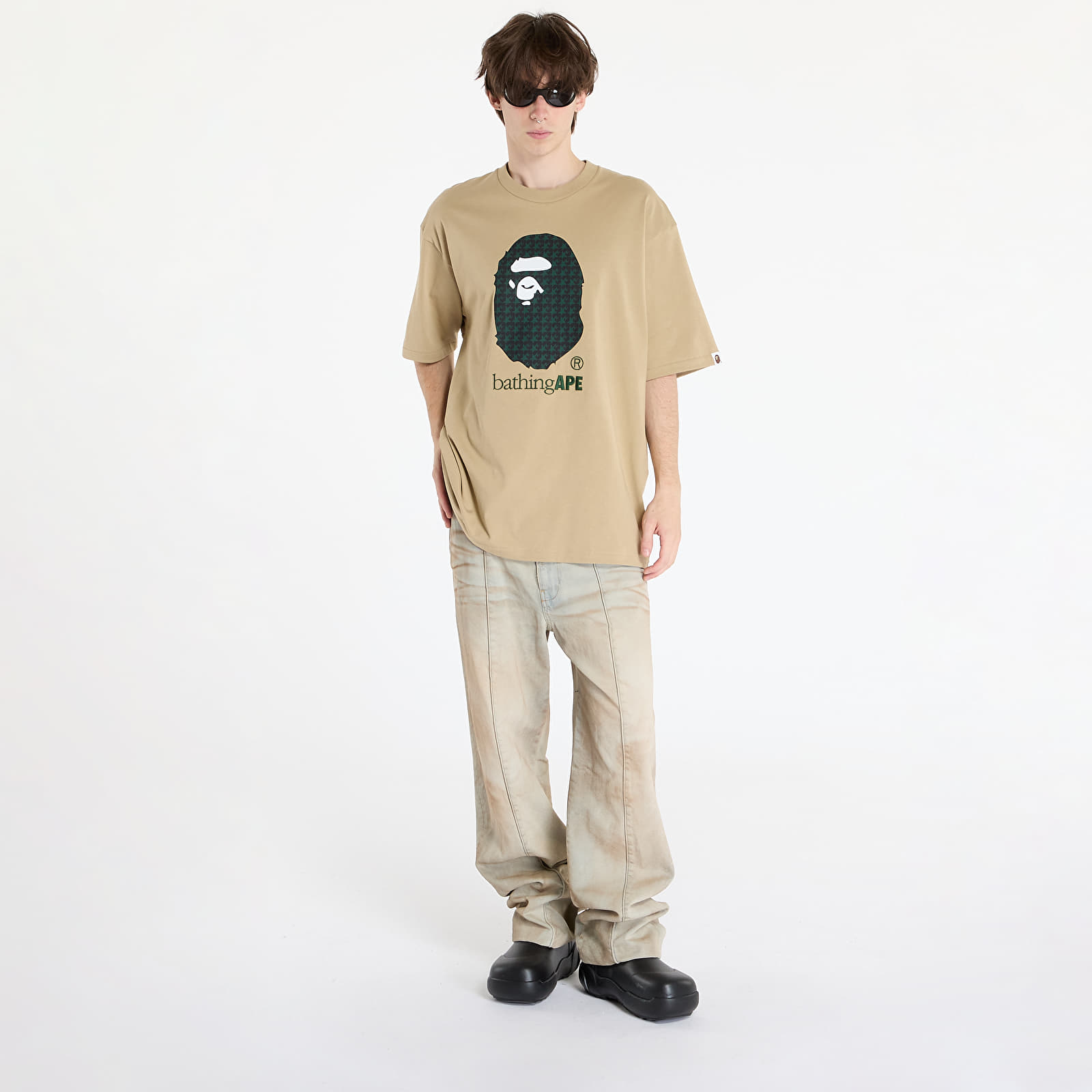 Miesten T-paidat A BATHING APE Sta Houndstooth By Bathing Ape Relaxed Fit Tee M Beige