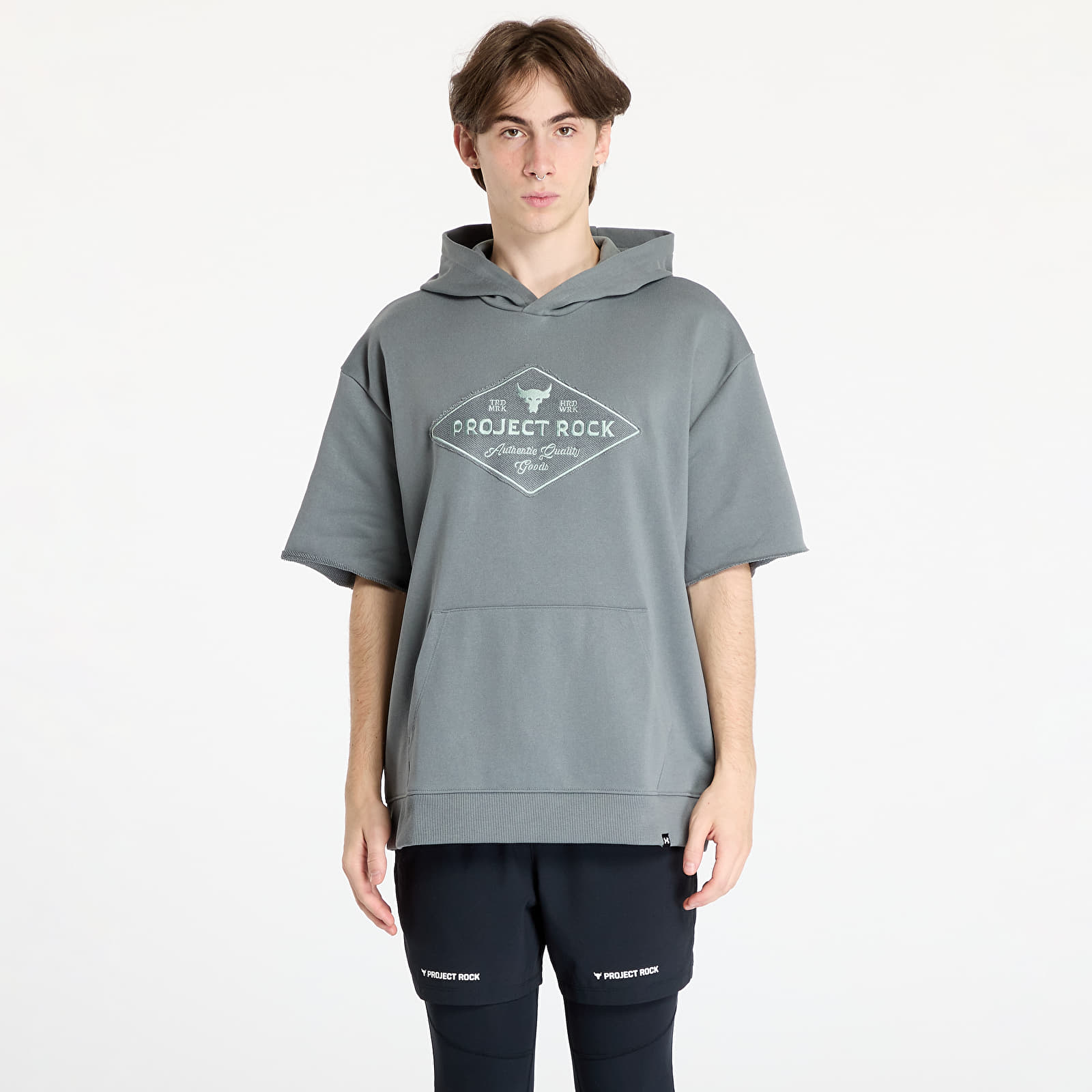 Mikiny Under Armour Project Rock Heavyweight Short Sleeve Hooded Tools T-Shirt Clay Green/ Clay Green