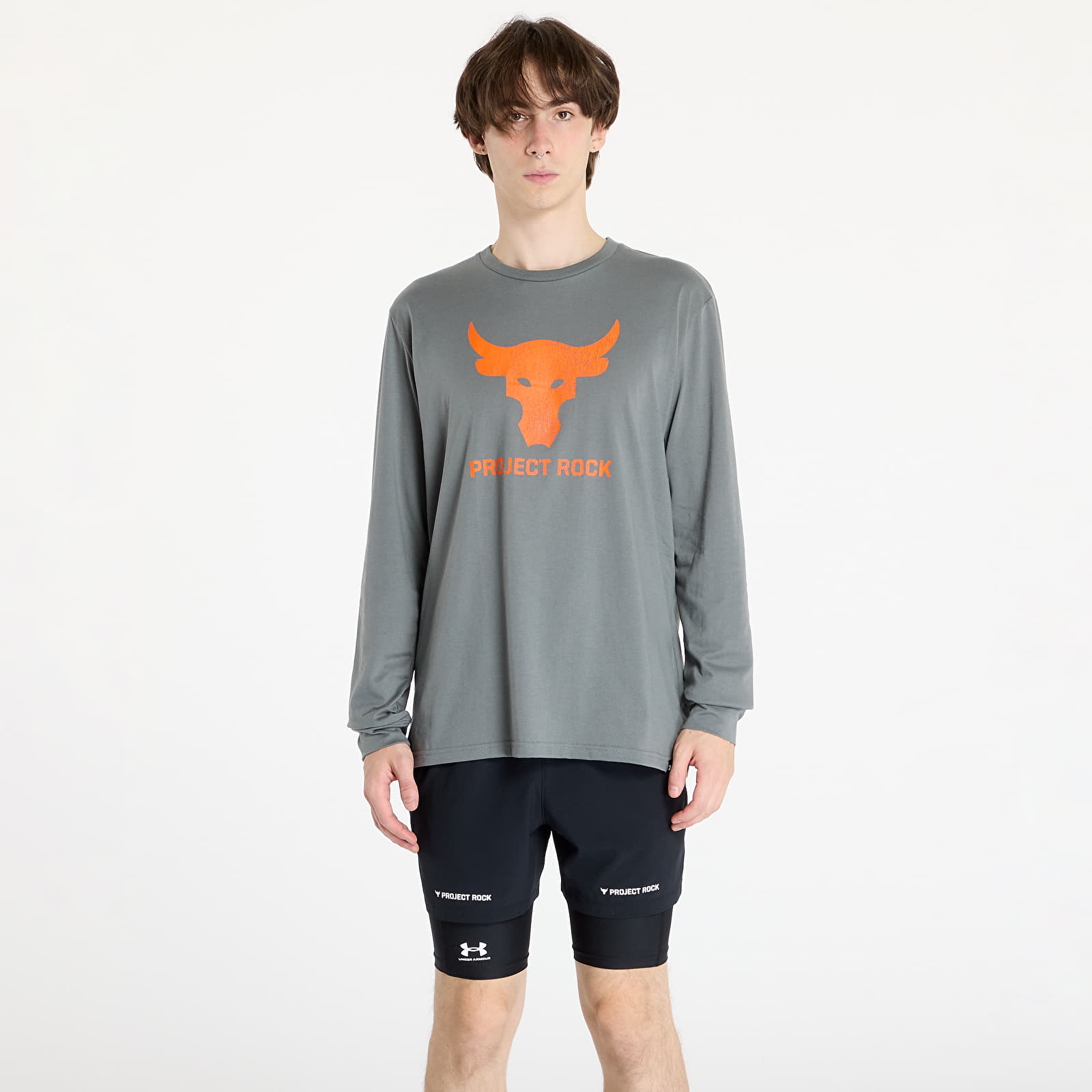 Pánská trička Under Armour Project Rock BRAHMA BULL Long Sleeve Clay Green/ Team Orange