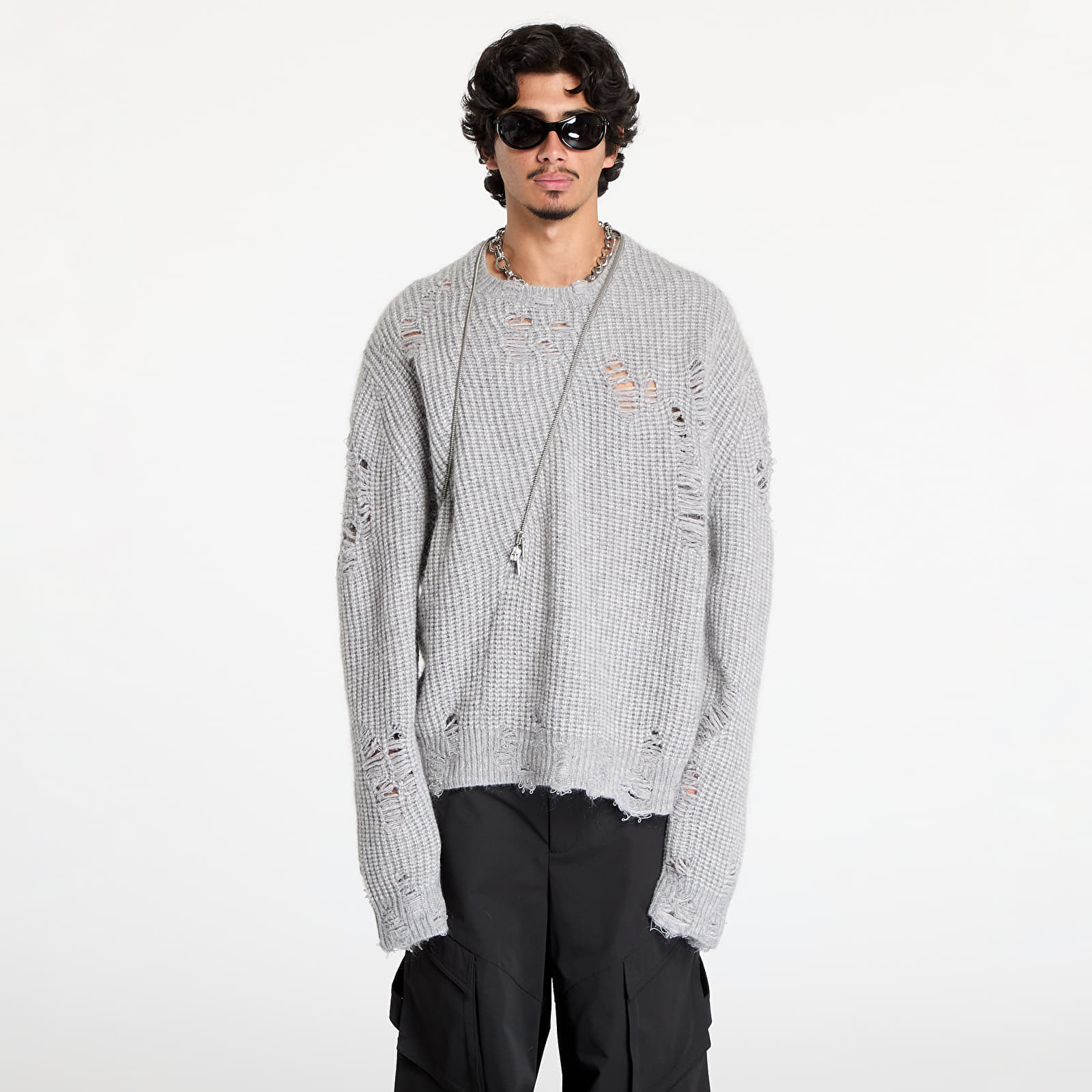 Pullover HELIOT EMIL Convex Distressed Knit UNISEX Light Grey