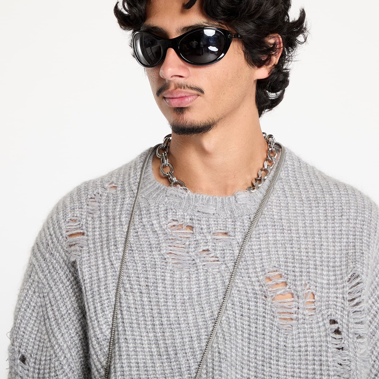 Pullover HELIOT EMIL Convex Distressed Knit UNISEX Light Grey