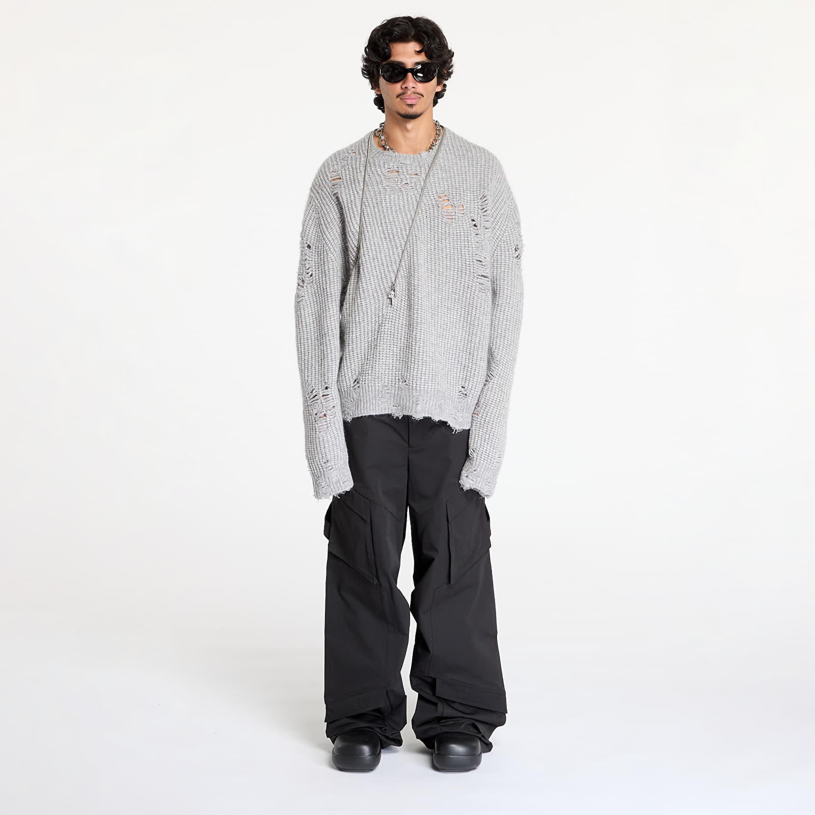 Pullover HELIOT EMIL Convex Distressed Knit UNISEX Light Grey