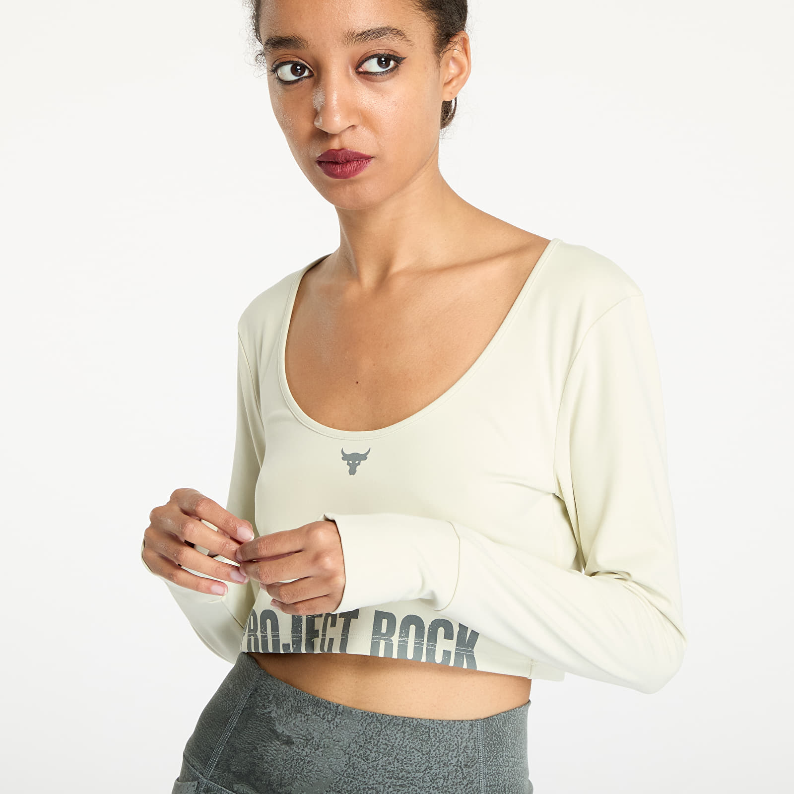 T-shirts femme Under Armour Project Rock LG Longsleeve Workout Top Silt/ Clay Green