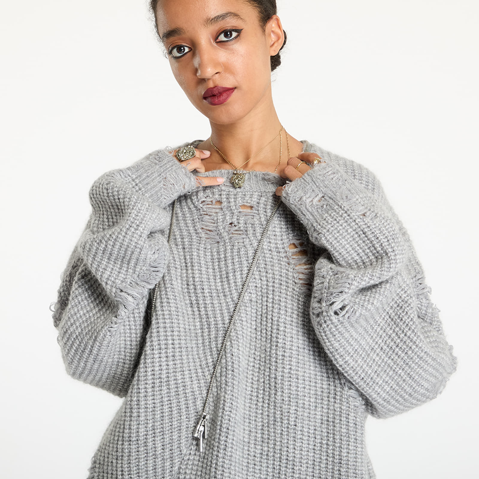 Pullover HELIOT EMIL Convex Distressed Knit UNISEX Light Grey