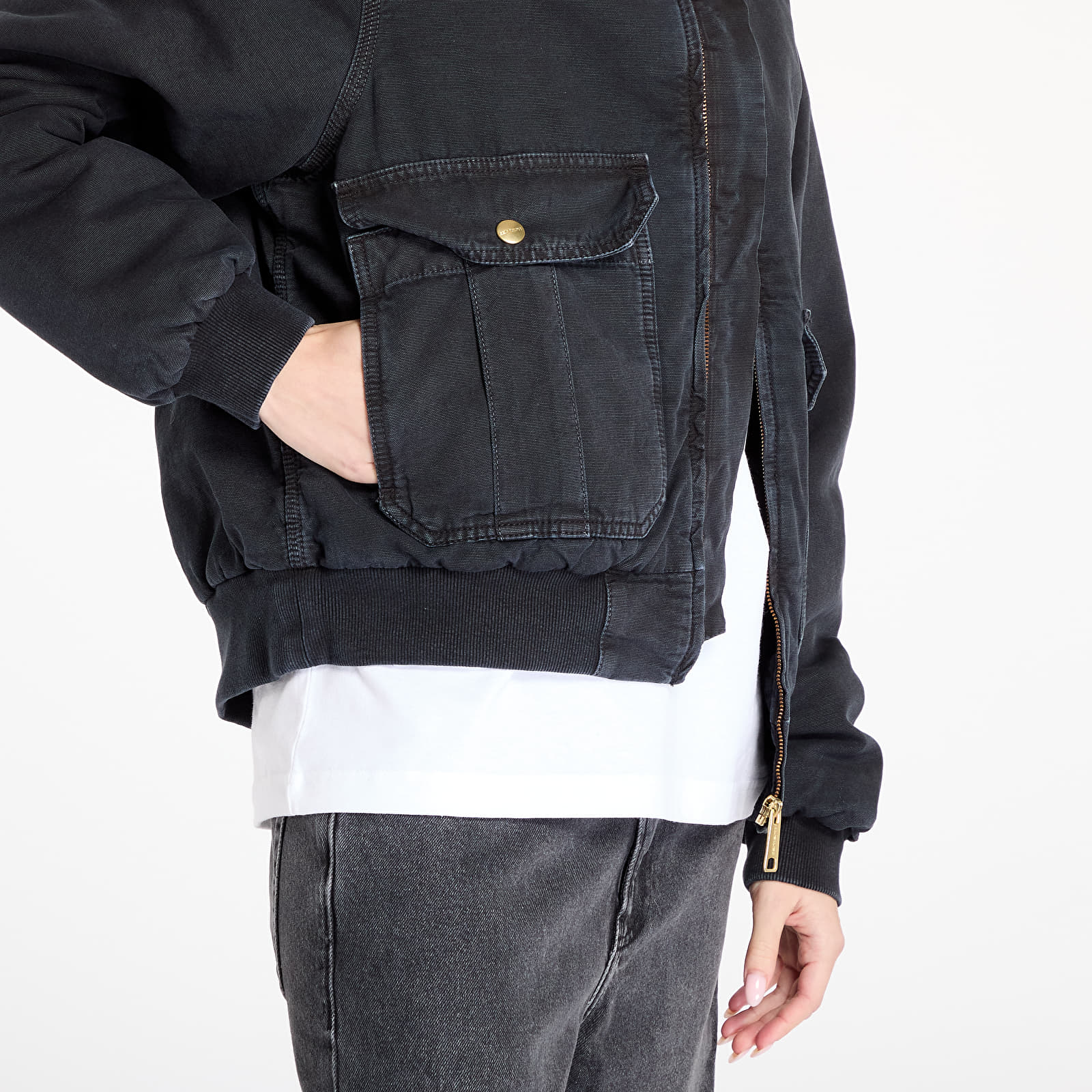 Herrenjacken Carhartt WIP Stanton Jacket UNISEX Black/ Black Stone Washed