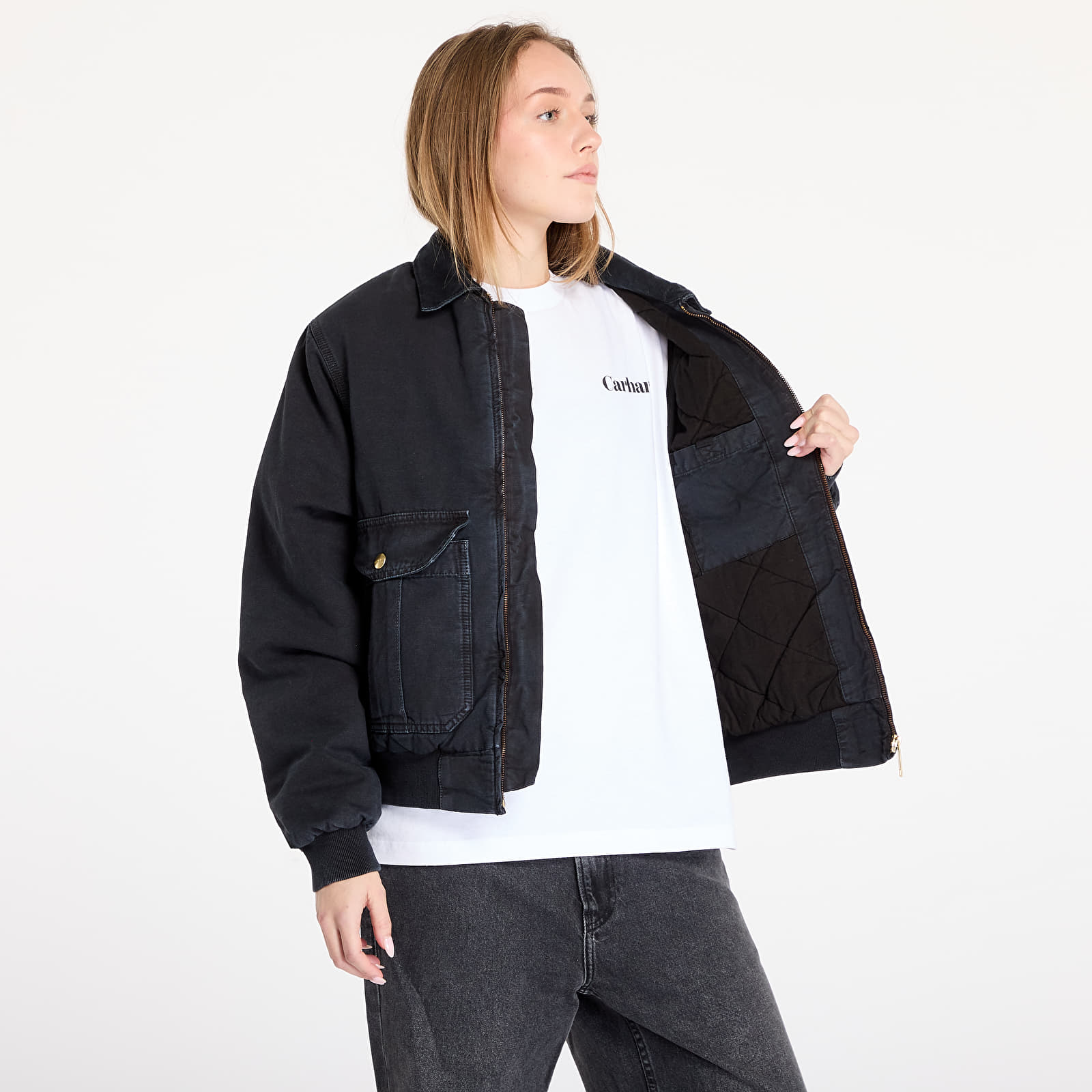 Men's jackets Carhartt WIP Stanton Jacket UNISEX Black/ Black Stone Washed