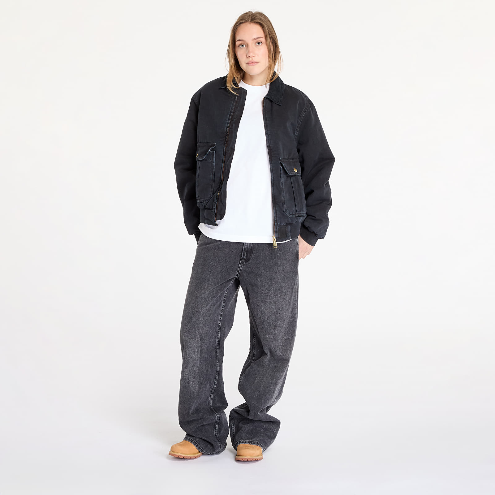 Men's jackets Carhartt WIP Stanton Jacket UNISEX Black/ Black Stone Washed