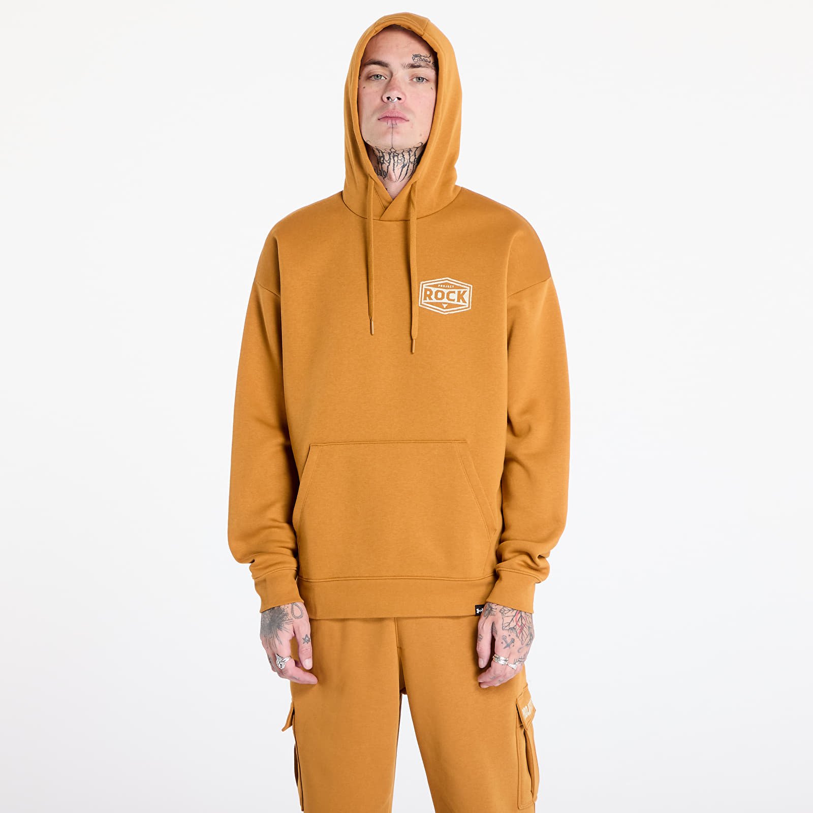 Férfi kapucnis pulcsik Under Armour Project Rock Icon Fleece Hoody Yellow Ochre/ Silt