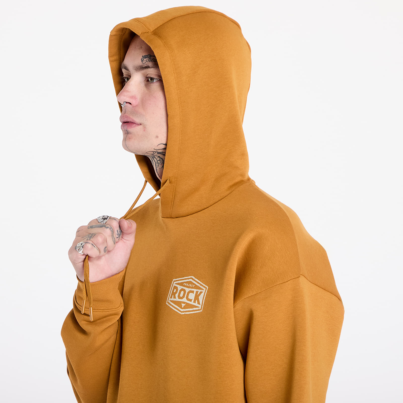 Férfi kapucnis pulcsik Under Armour Project Rock Icon Fleece Hoody Yellow Ochre/ Silt