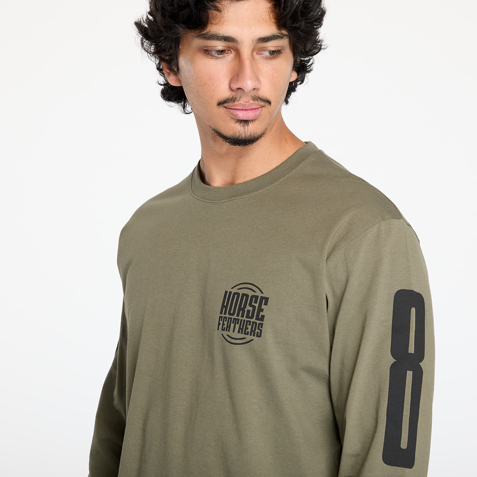 Tricou Horsefeathers Tall Typo Long Sleeve T-Shirt Burnt Olive - 1 | YEO