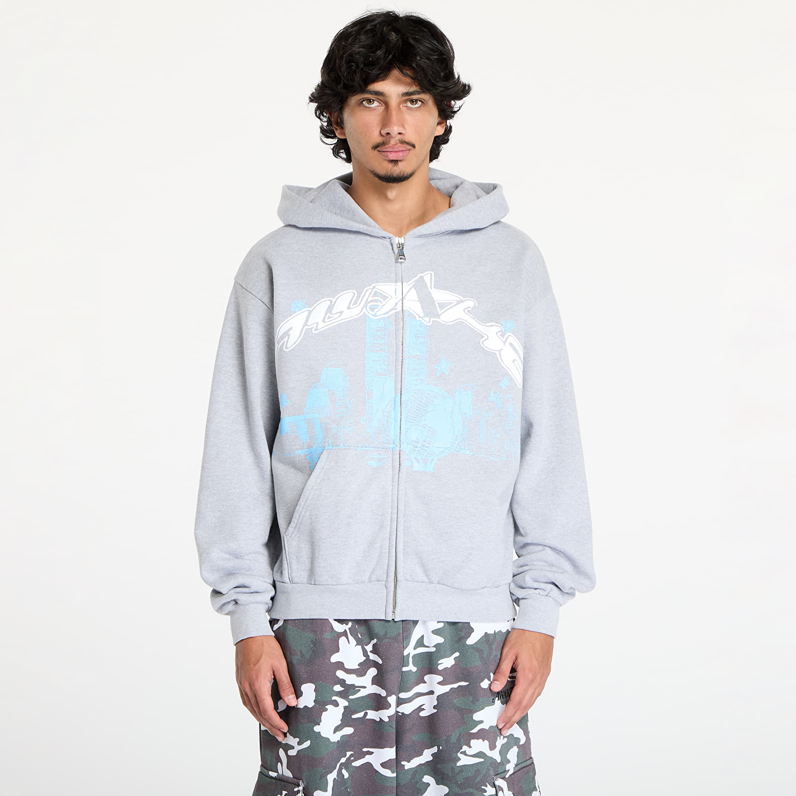 Mikiny Awake NY Skyline Zip Up Hoodie Heather Grey