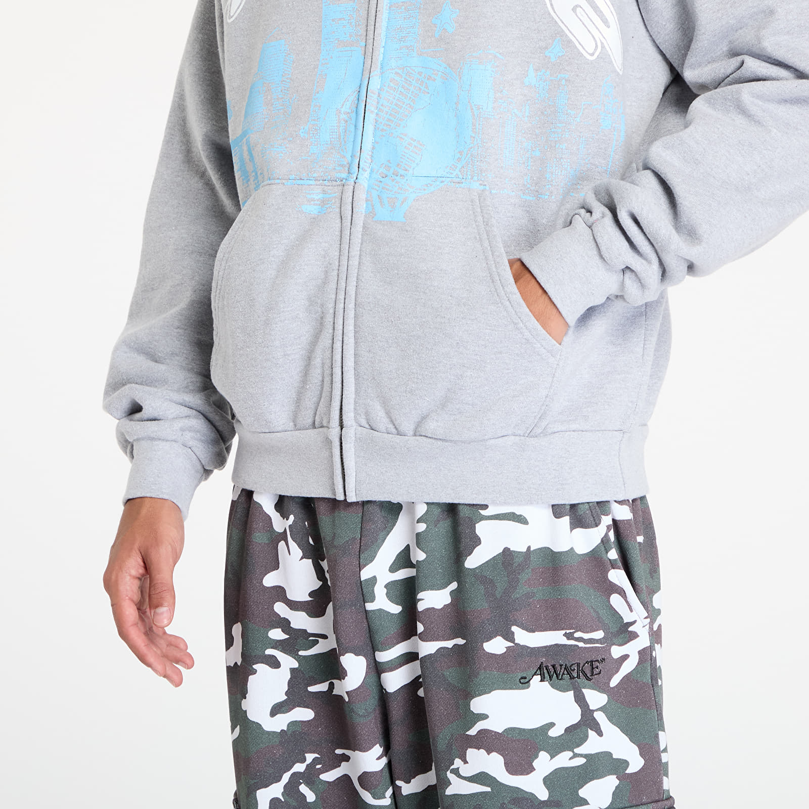 Mikiny Awake NY Skyline Zip Up Hoodie Heather Grey