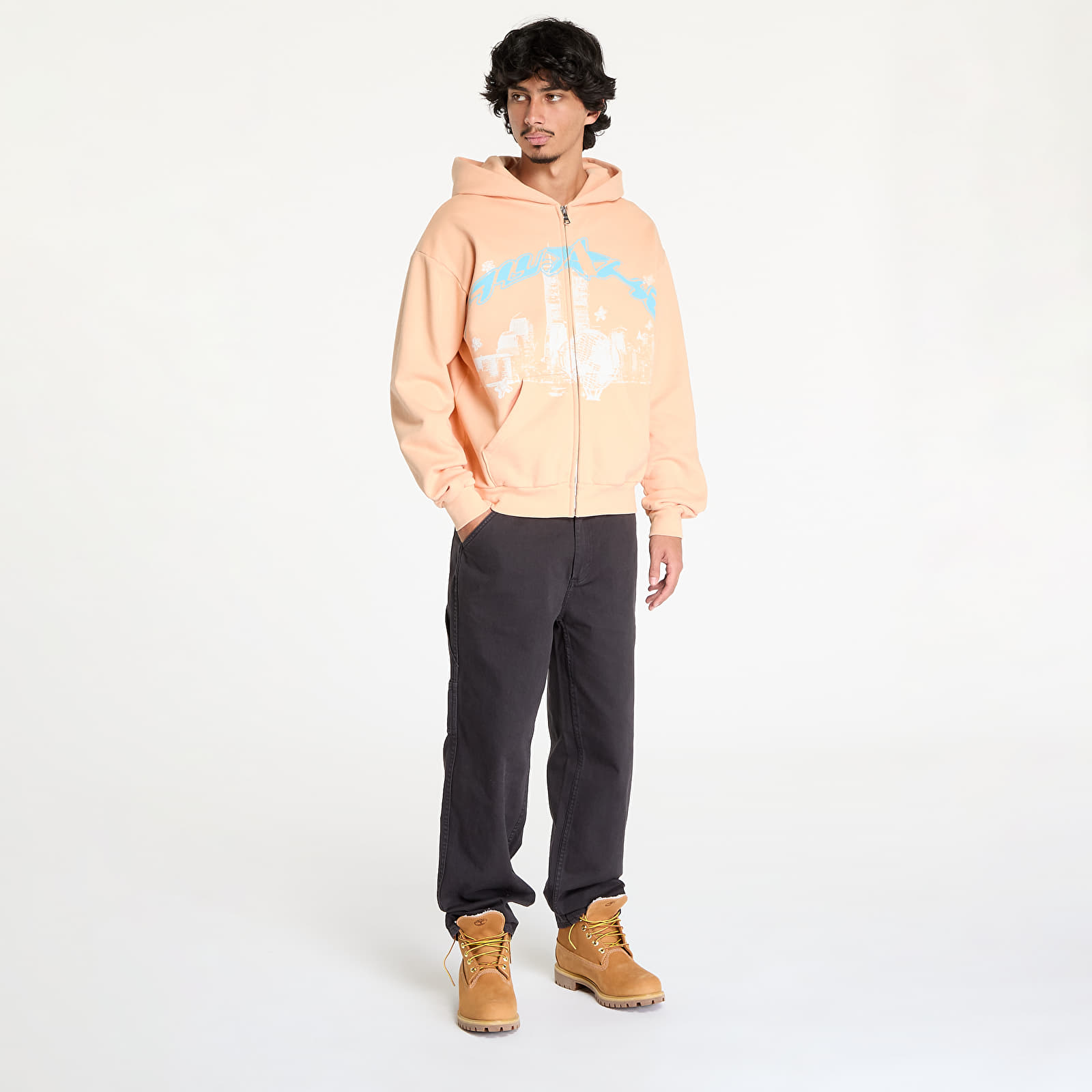 Hanorace Awake NY Skyline Zip Up Hoodie Peach