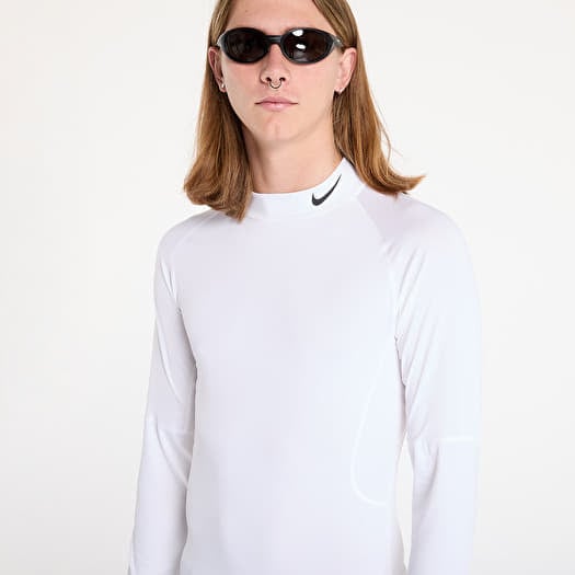 T shirts Nike Pro Men s Dri FIT Fitness Mock Neck Long Sleeve Top White Black Footshop