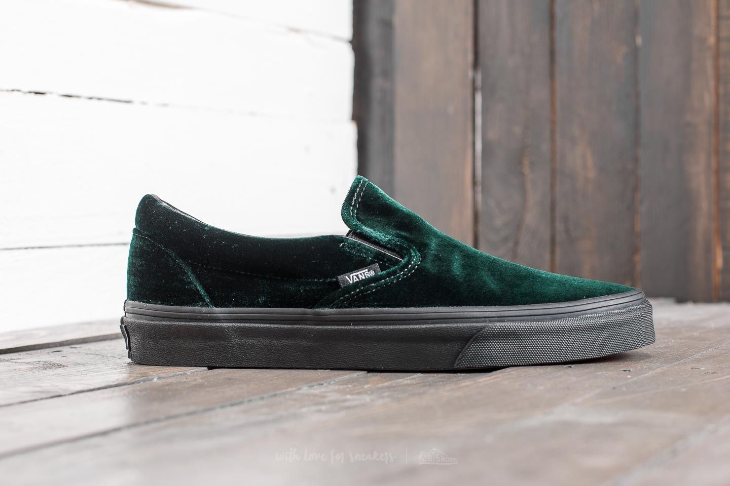 Green velvet vans slip on sale